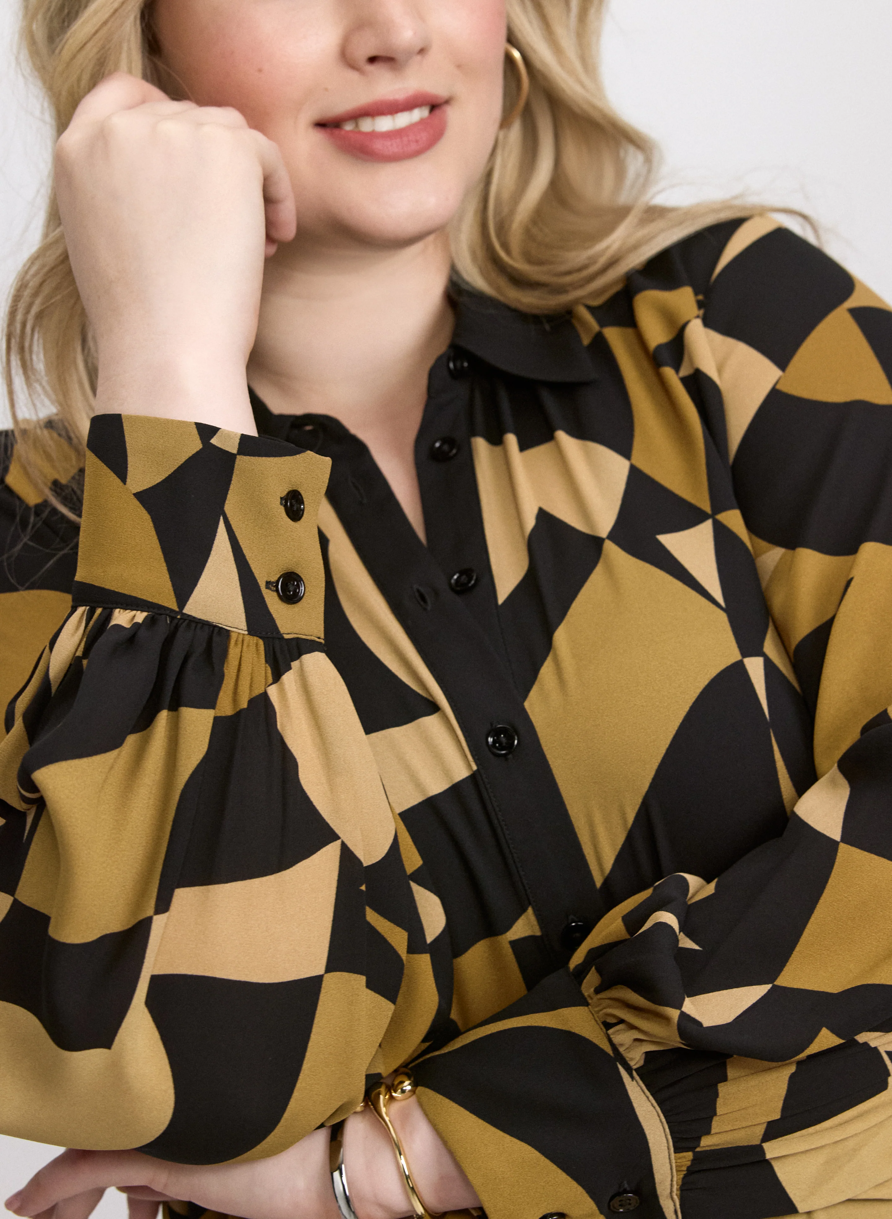 Geometric Button-Down Blouse - Image 2