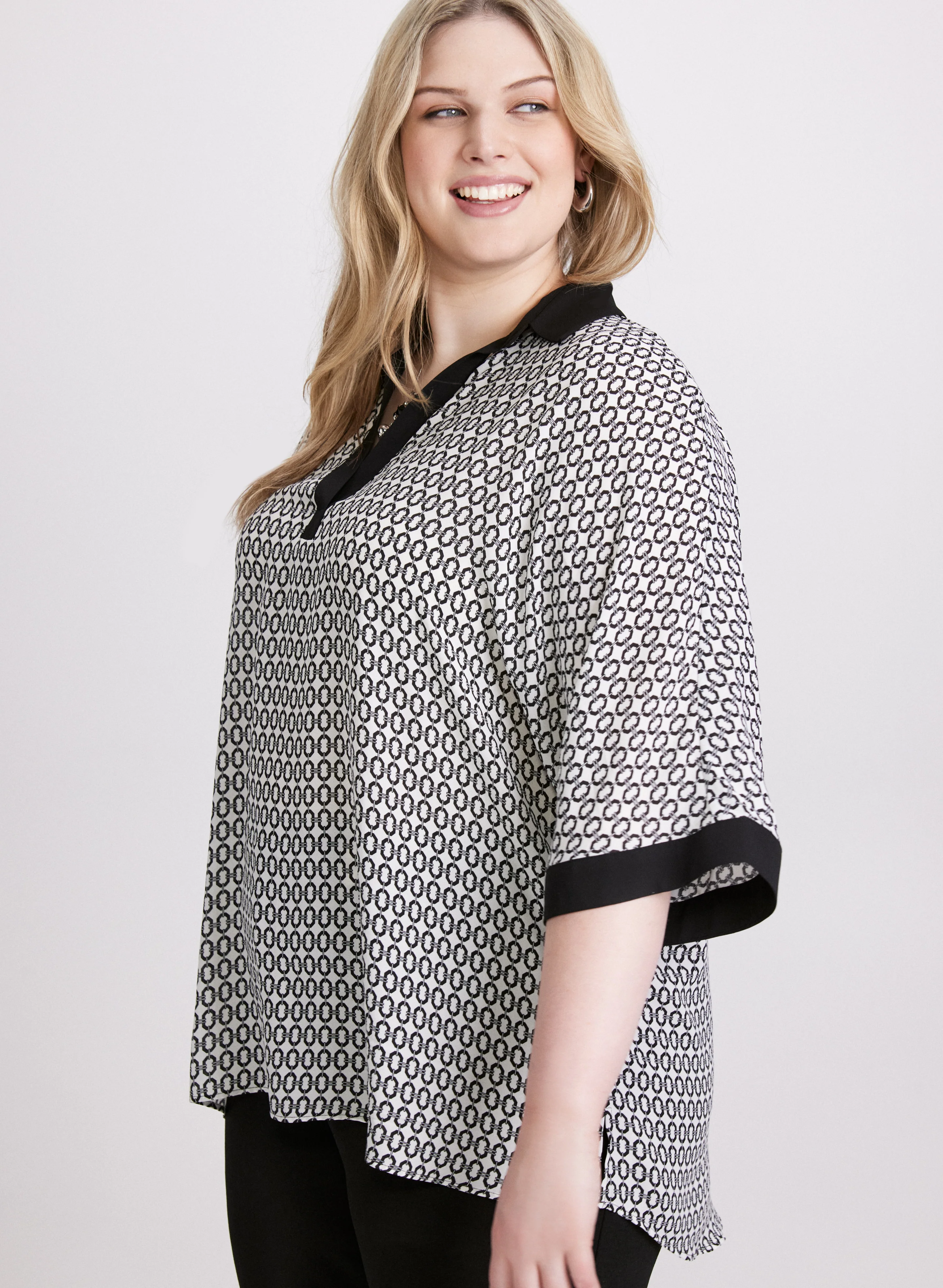 Geometric Contrast Blouse - Image 5