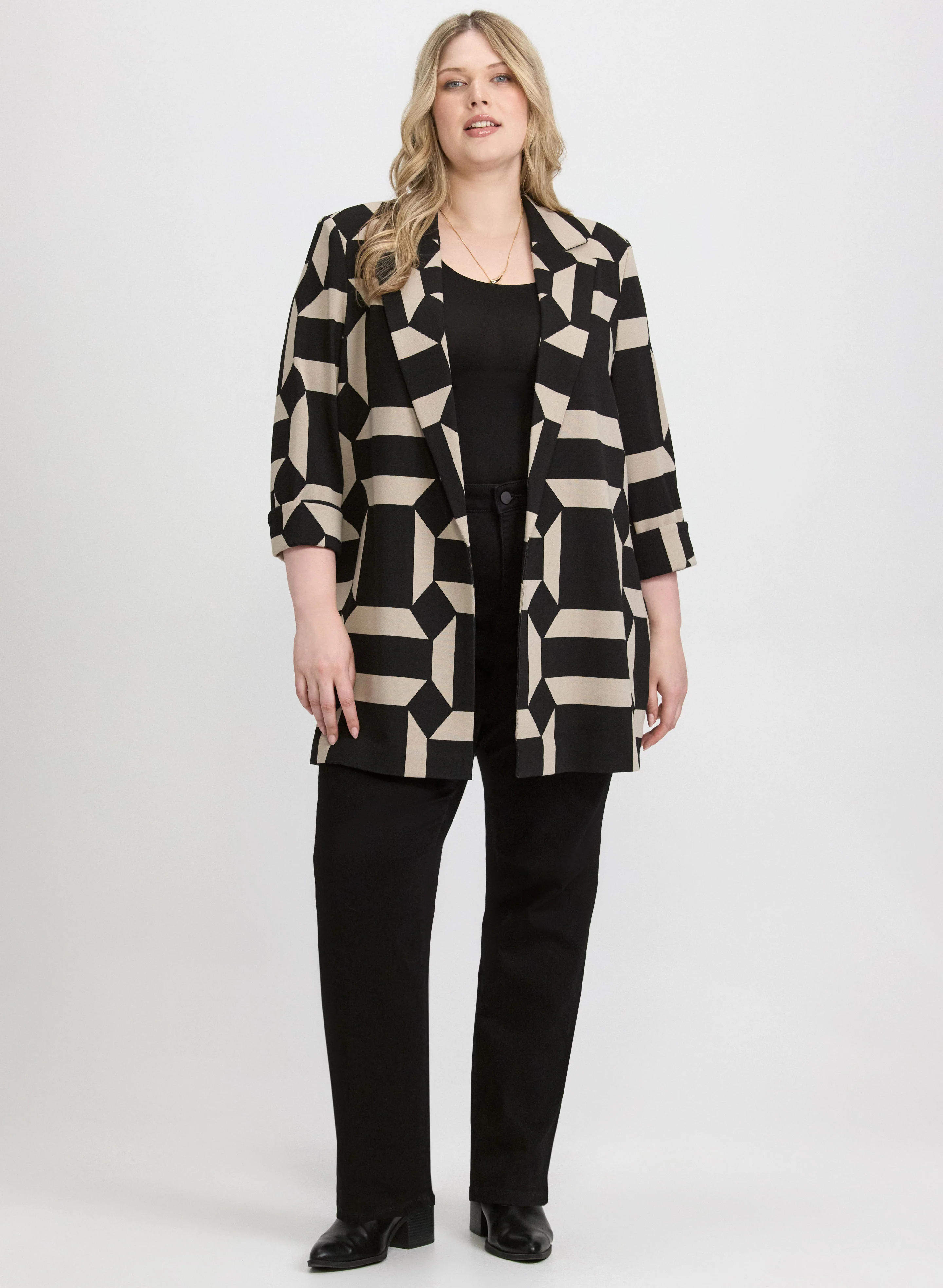 Geometric Print Jacket & Straight-Leg Jeans