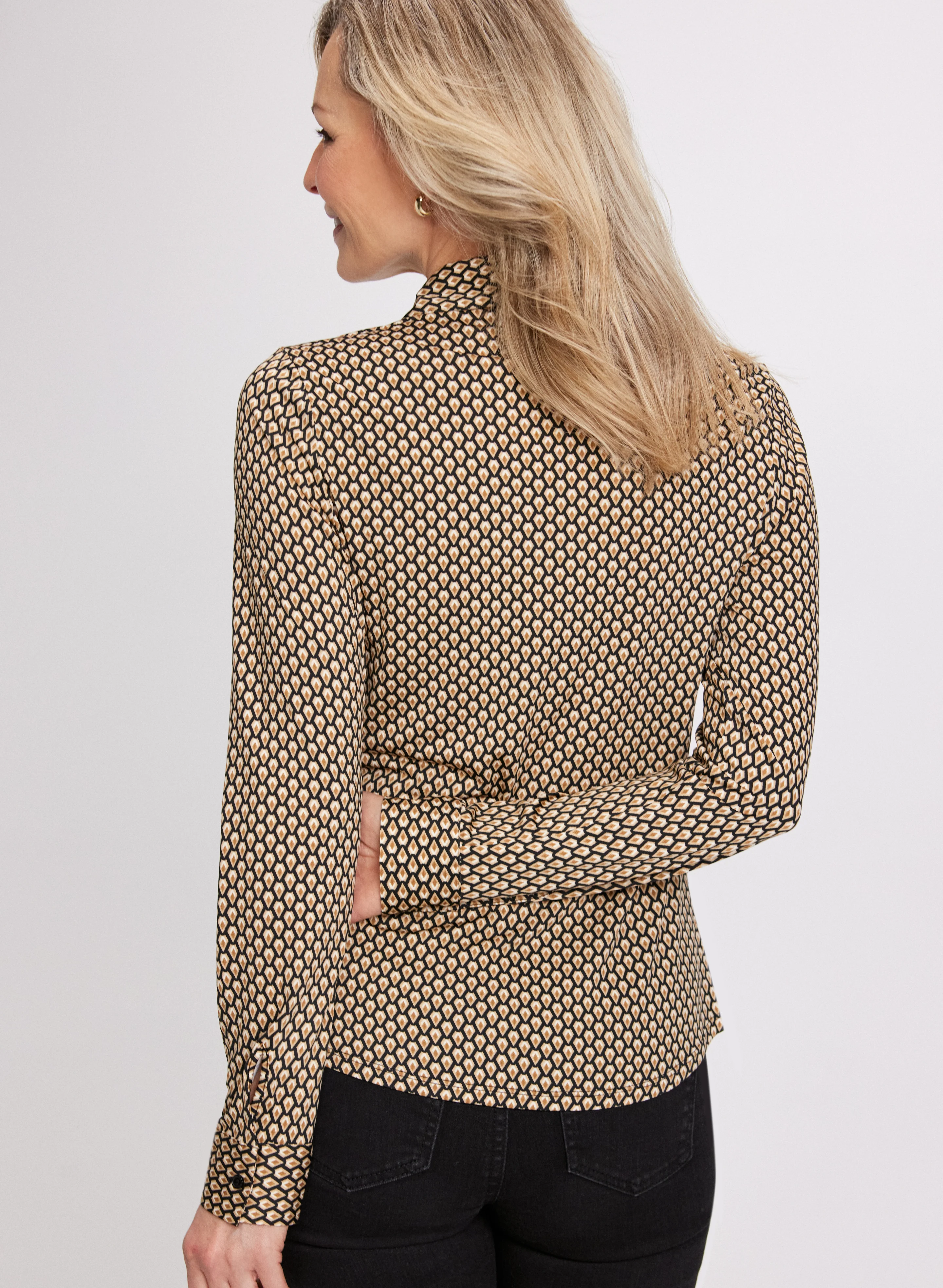 Geometric Print Polo Top - Image 4