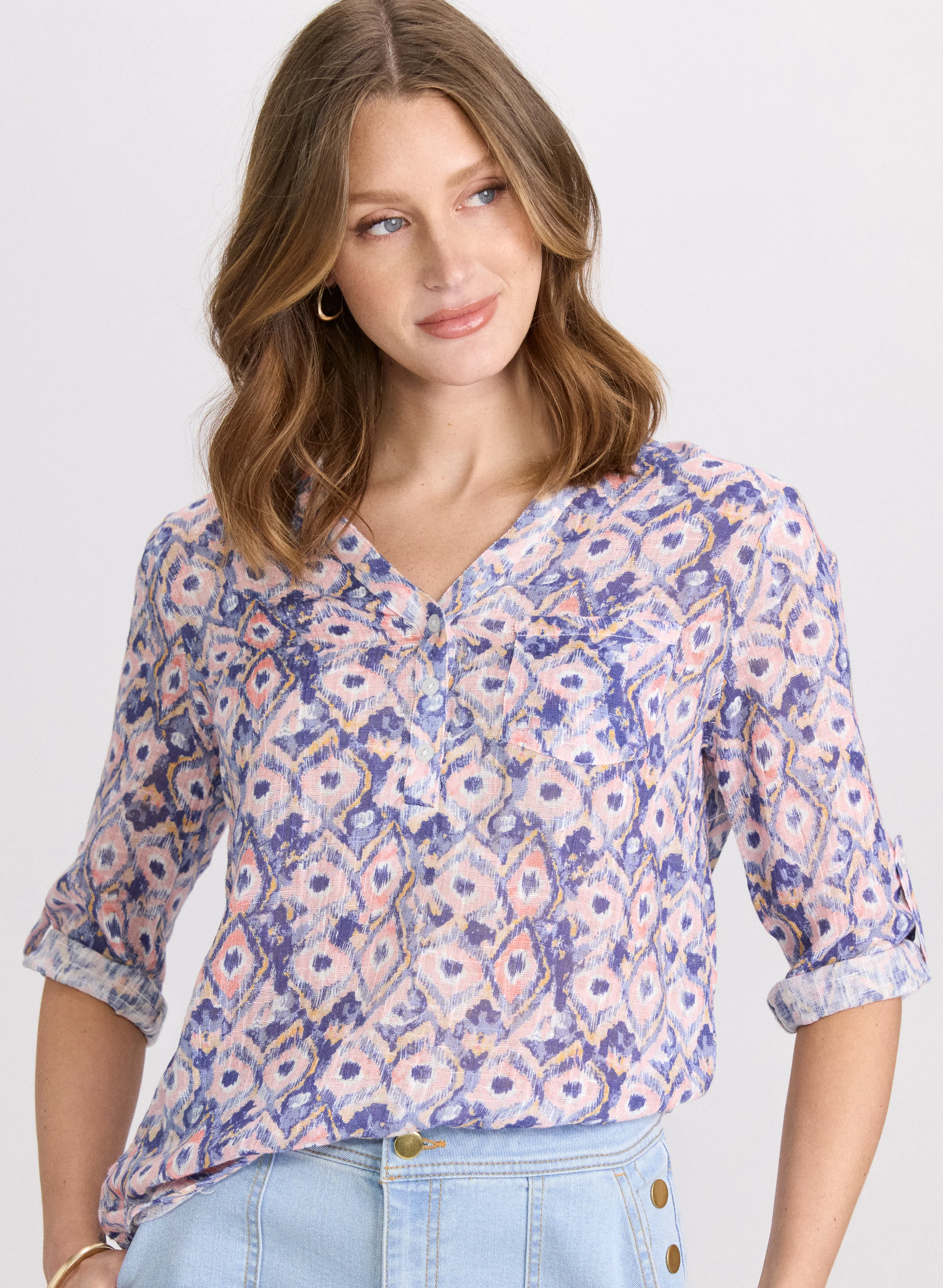 Charlie B - Geometric Stretch Cotton Blouse