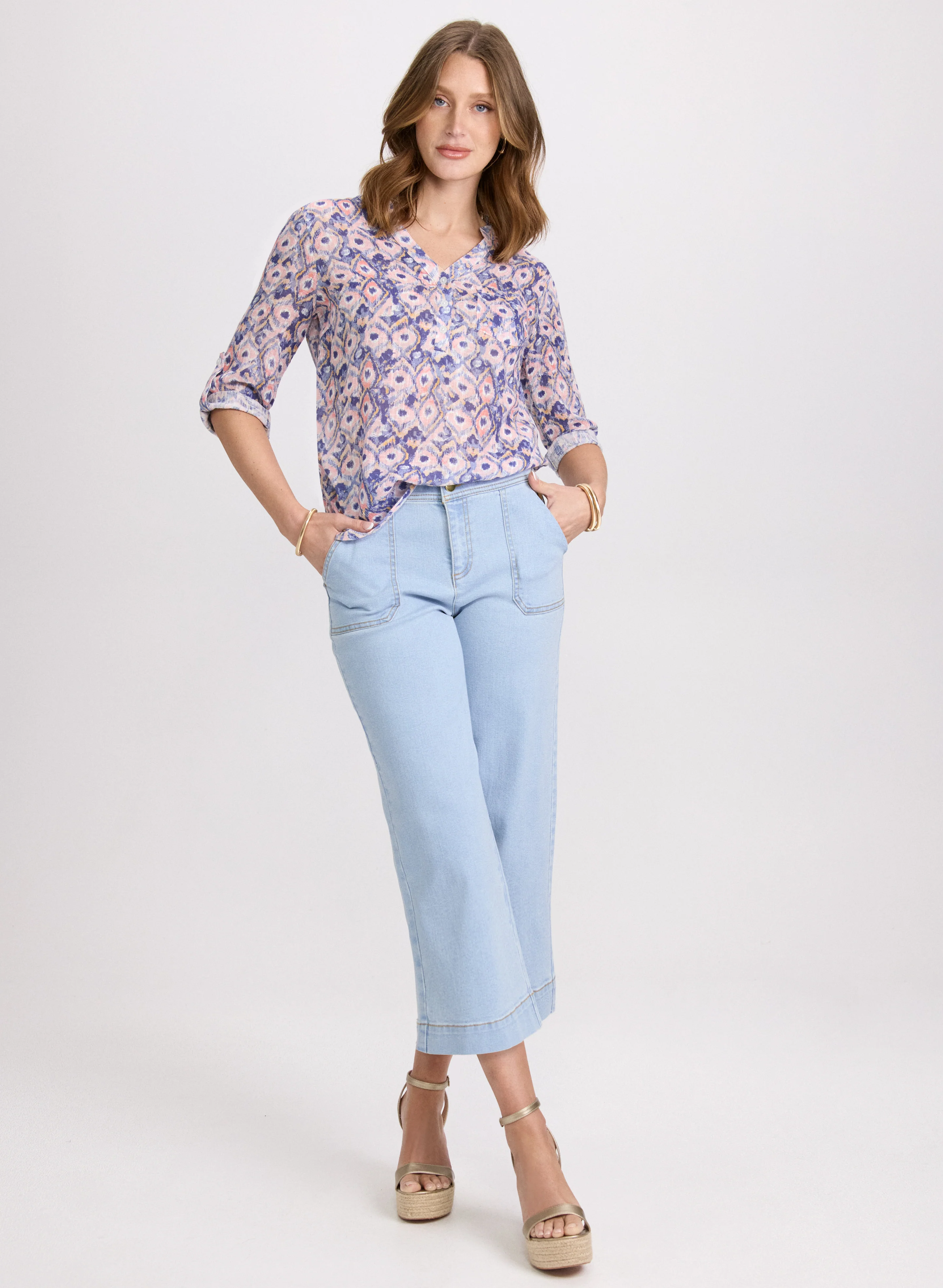 Charlie B - Geometric Stretch Cotton Blouse - Image 3