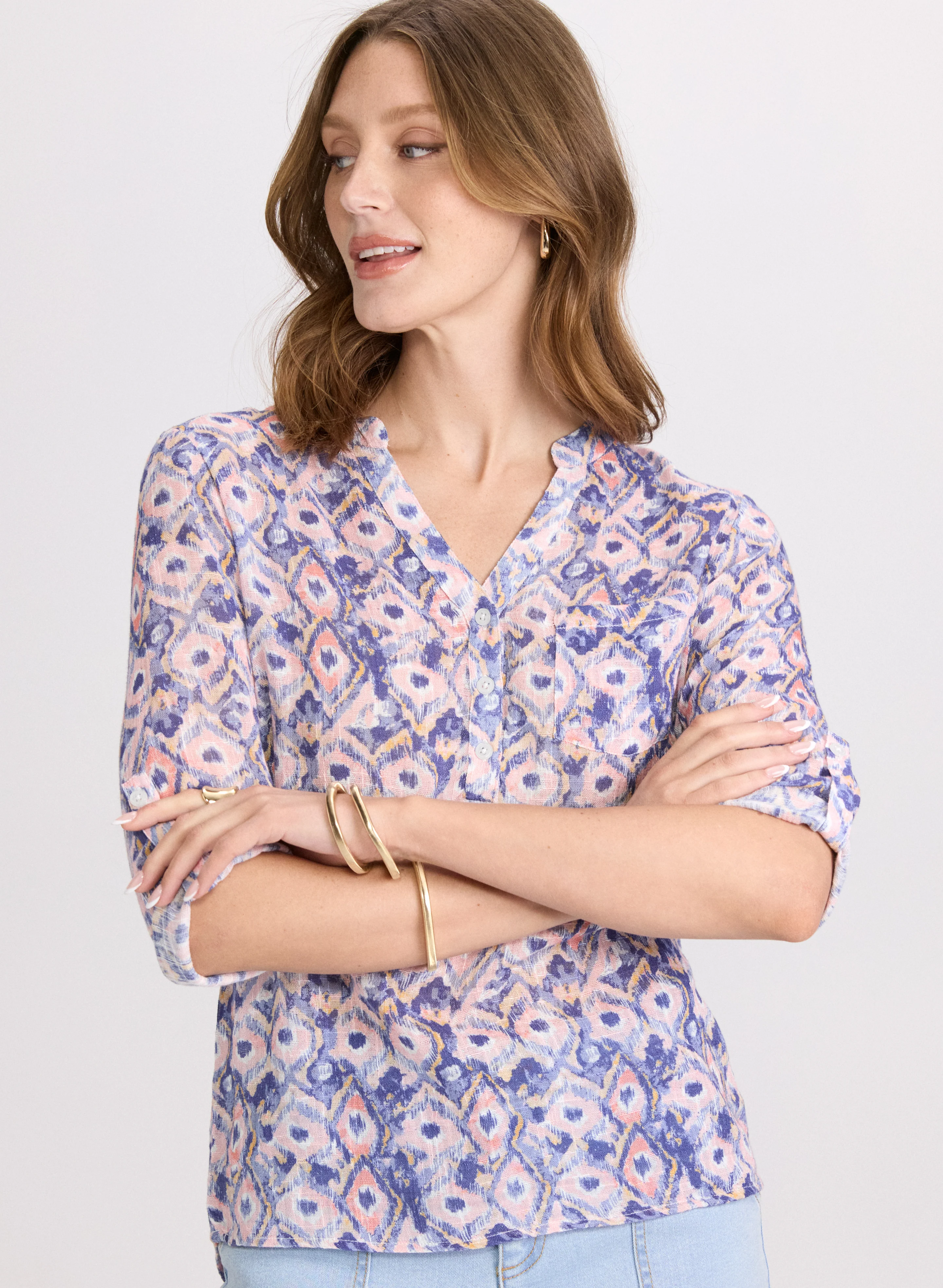 Charlie B - Geometric Stretch Cotton Blouse - Image 5