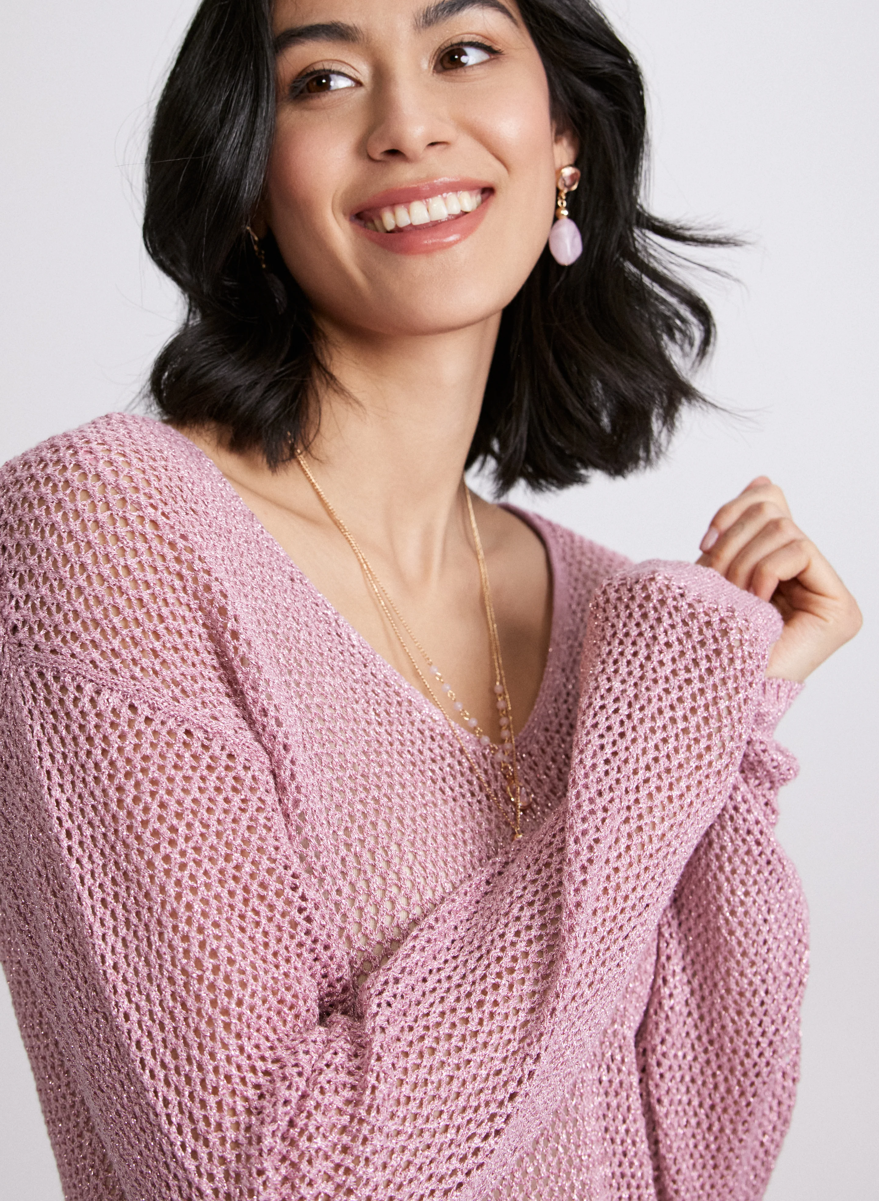 Glitter Knit Open Weave Sweater - Image 2