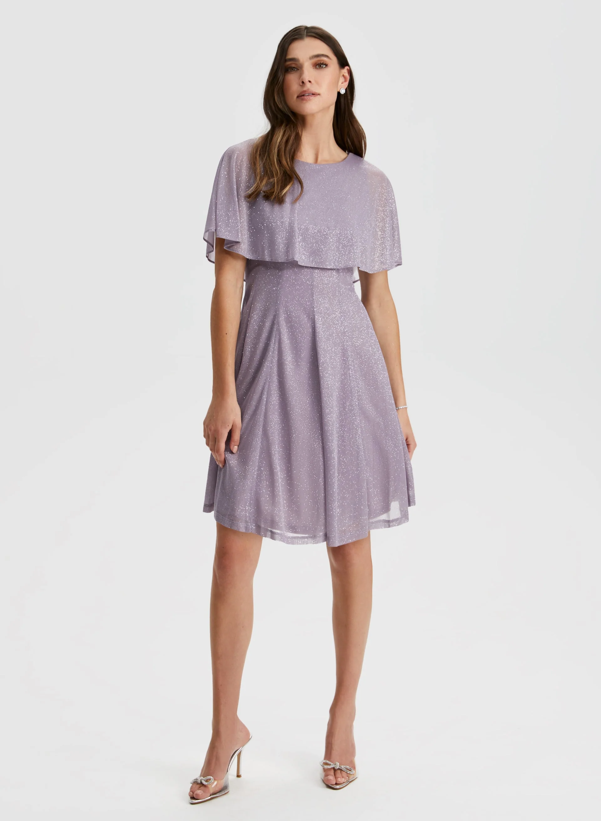Glitter Mesh Capelet Dress