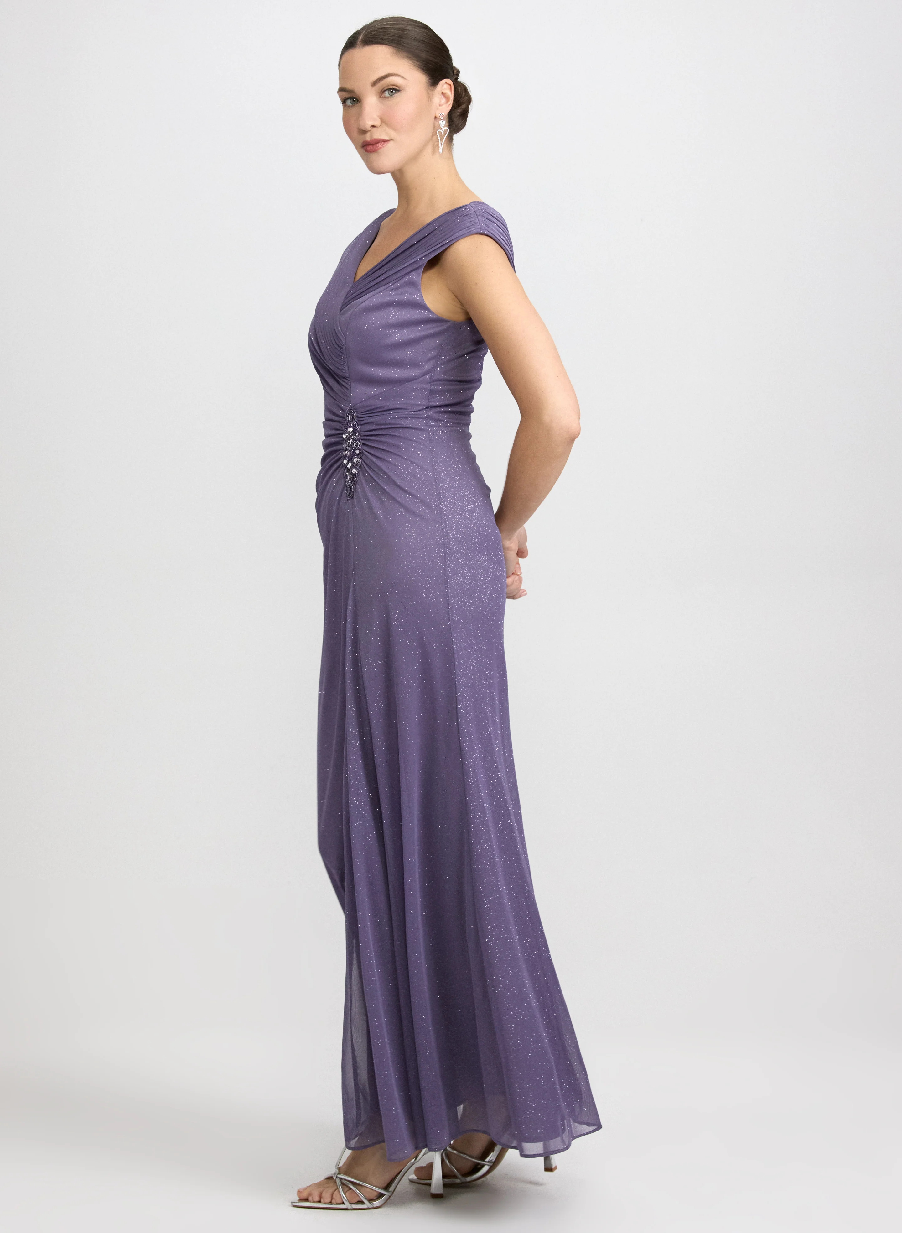 Glitter Mesh Portrait Collar Dress - Image 2