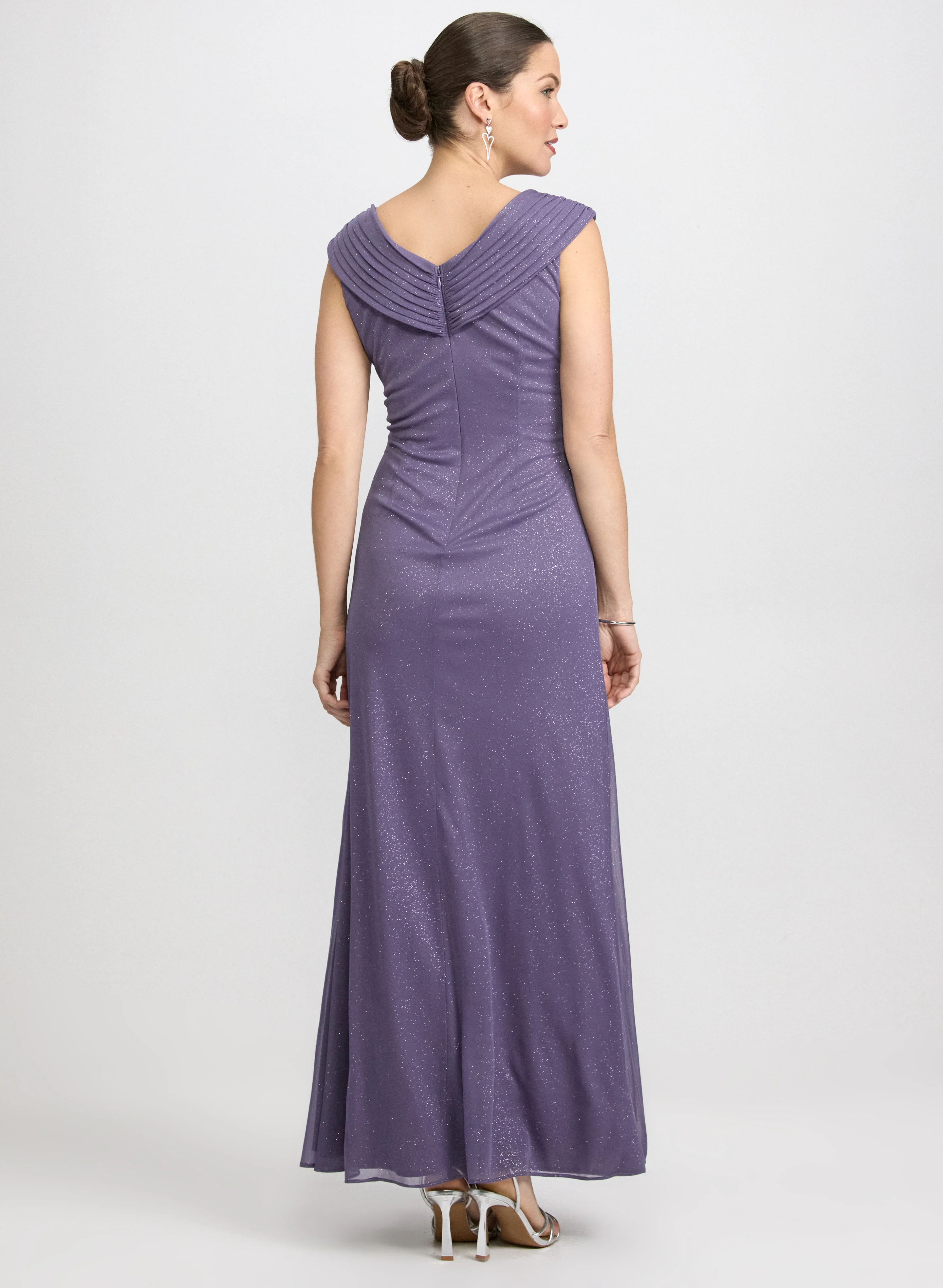 Glitter Mesh Portrait Collar Dress - Image 4