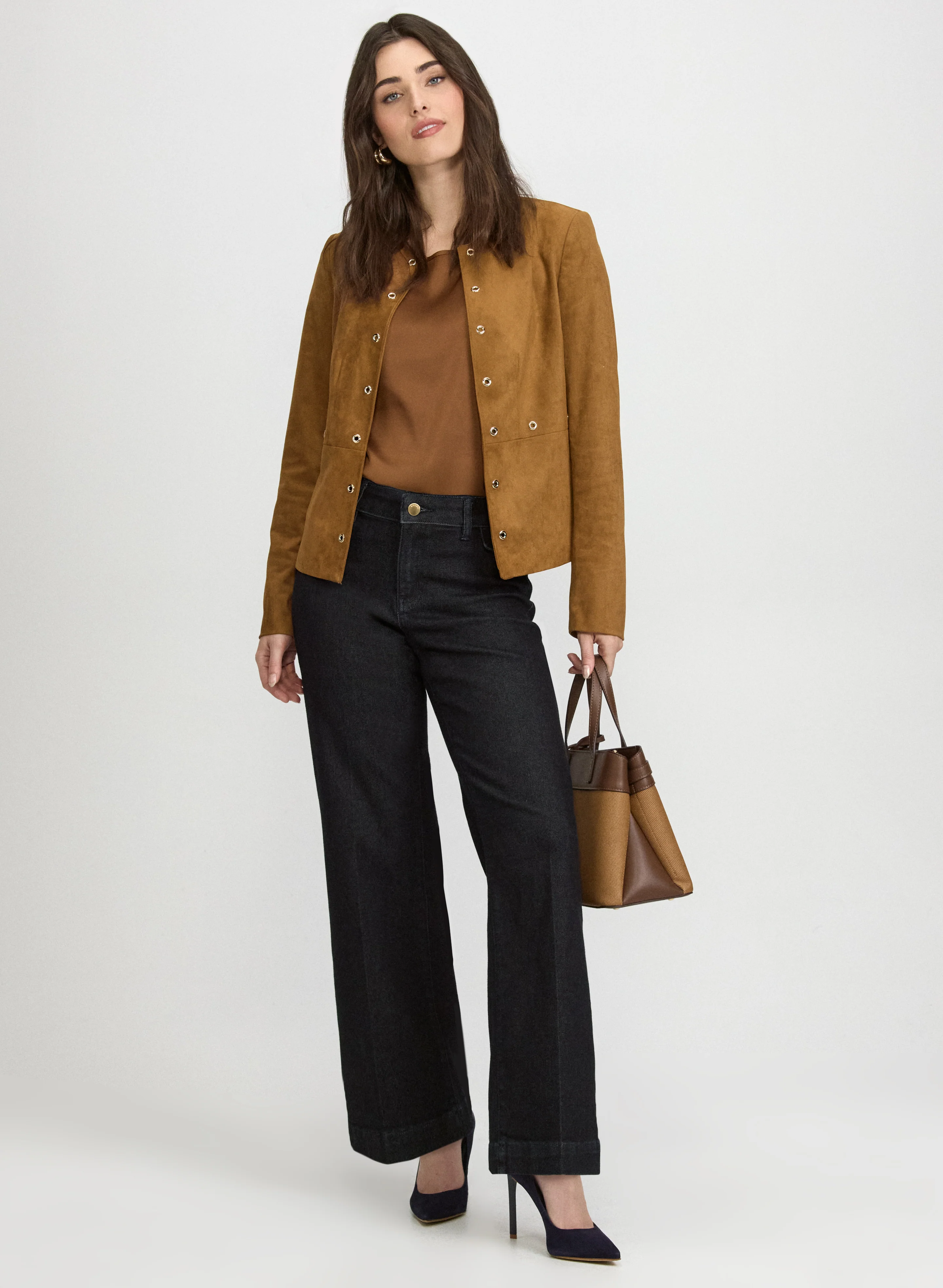 Grommet Detail Jacket & Wide-Leg Trouser Jeans