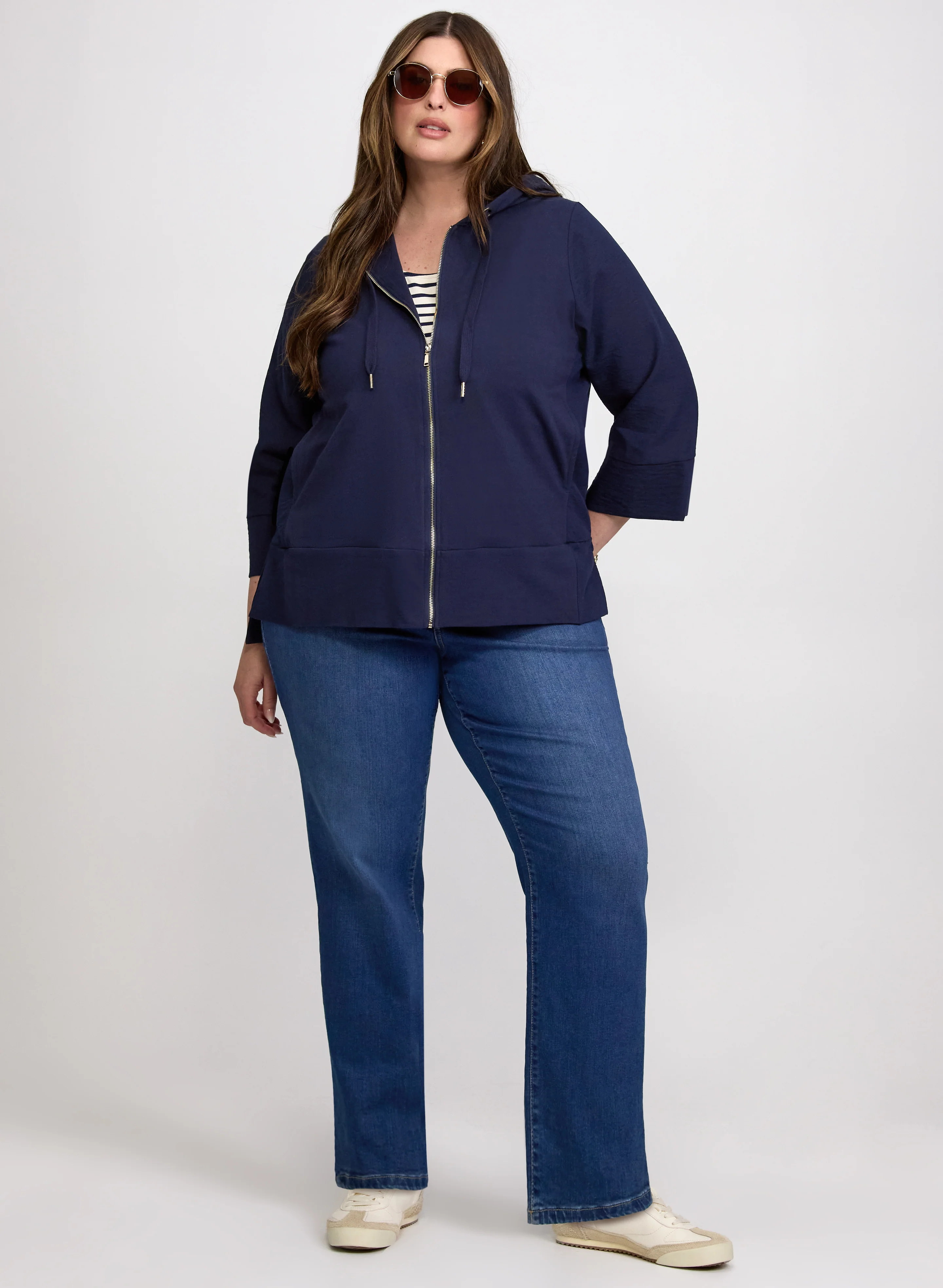 Hooded Zip Front Top & Straight-Leg Jeans