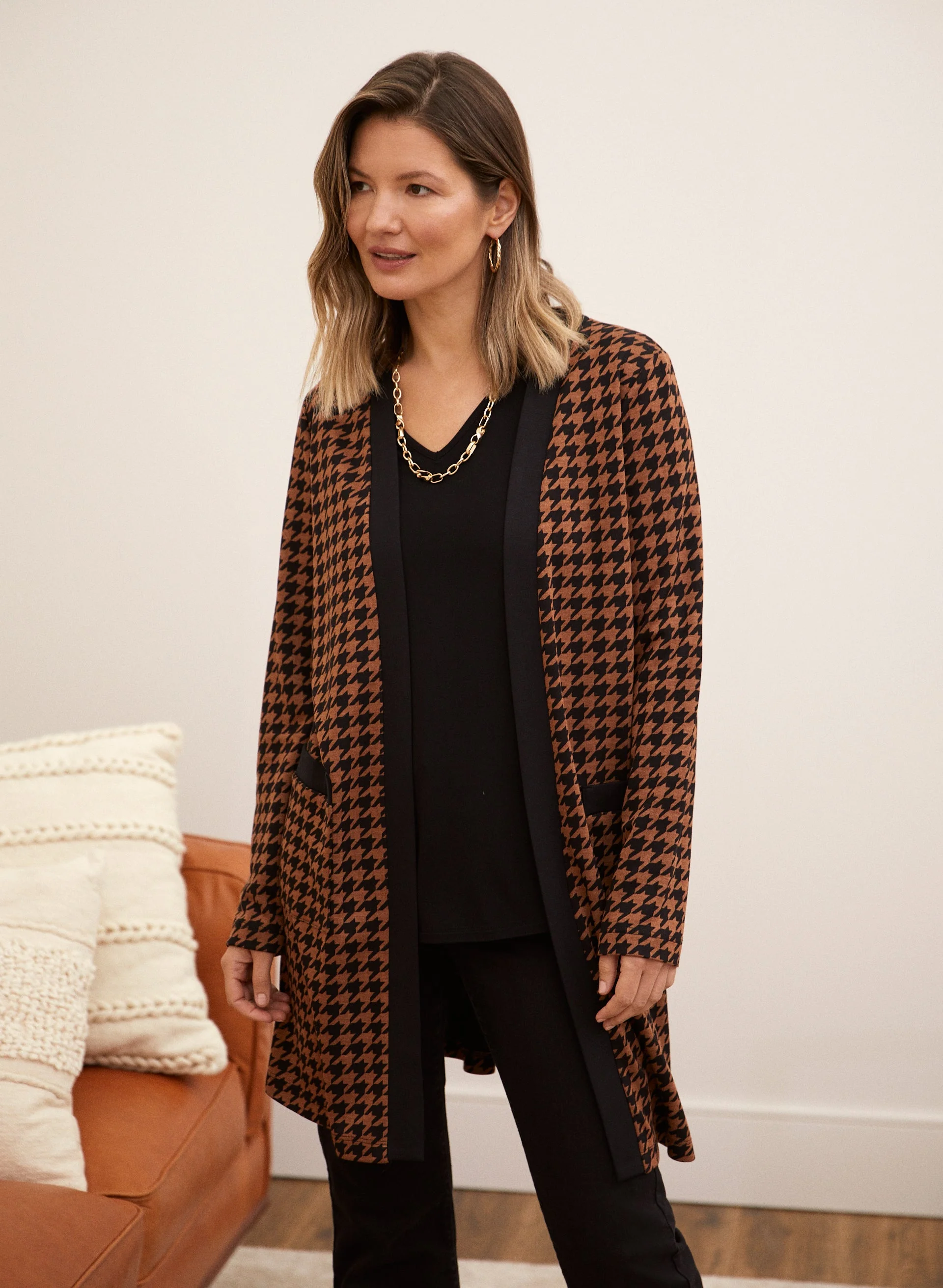 Houndstooth Print Cardigan