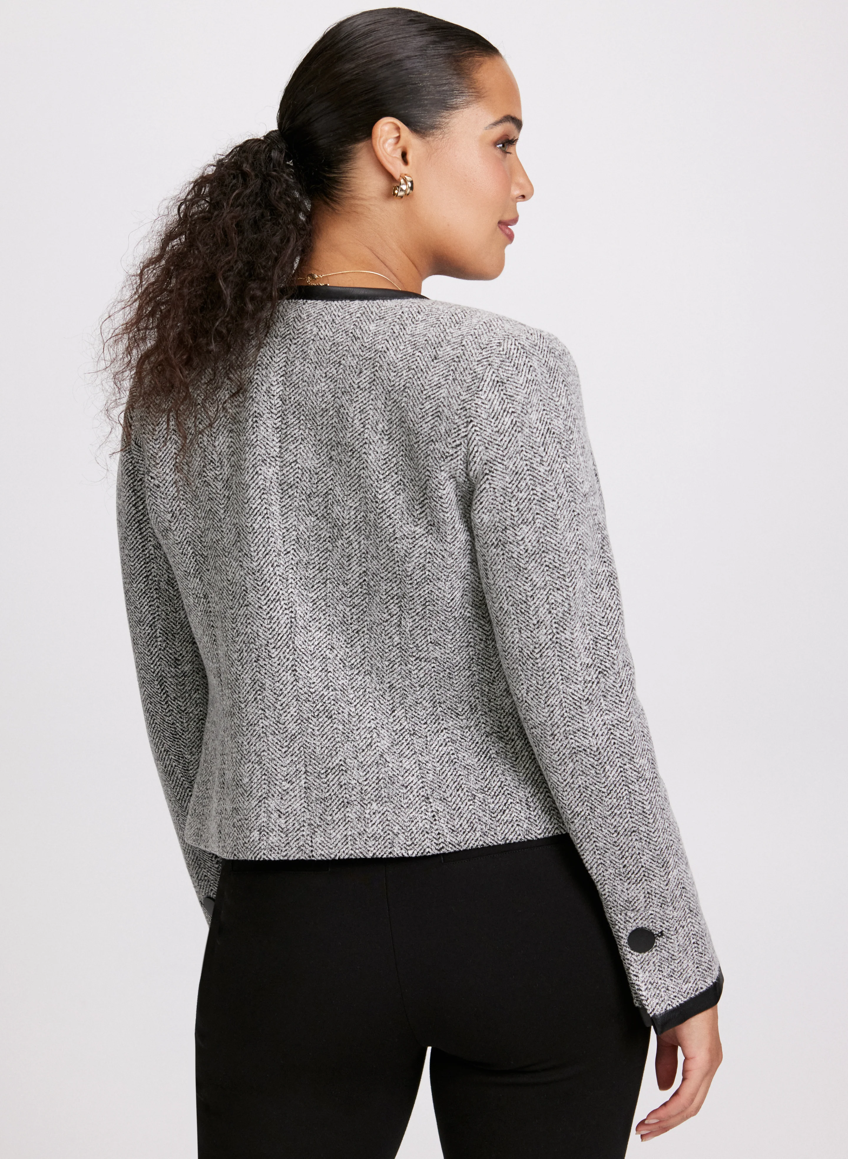 Contrast Trim Herringbone Jacket - Image 2