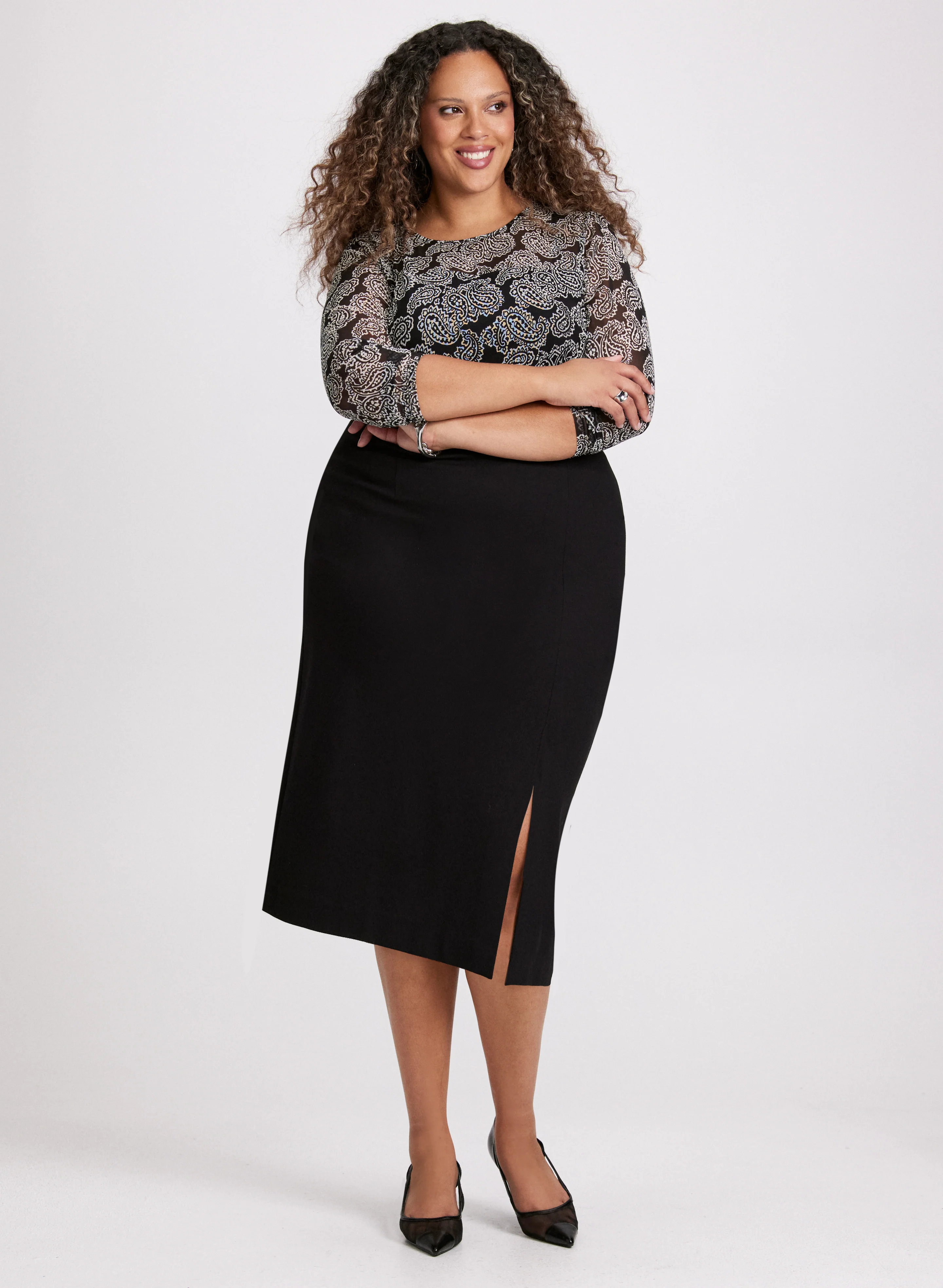 Illusion Neck Paisley Print Top - Image 3
