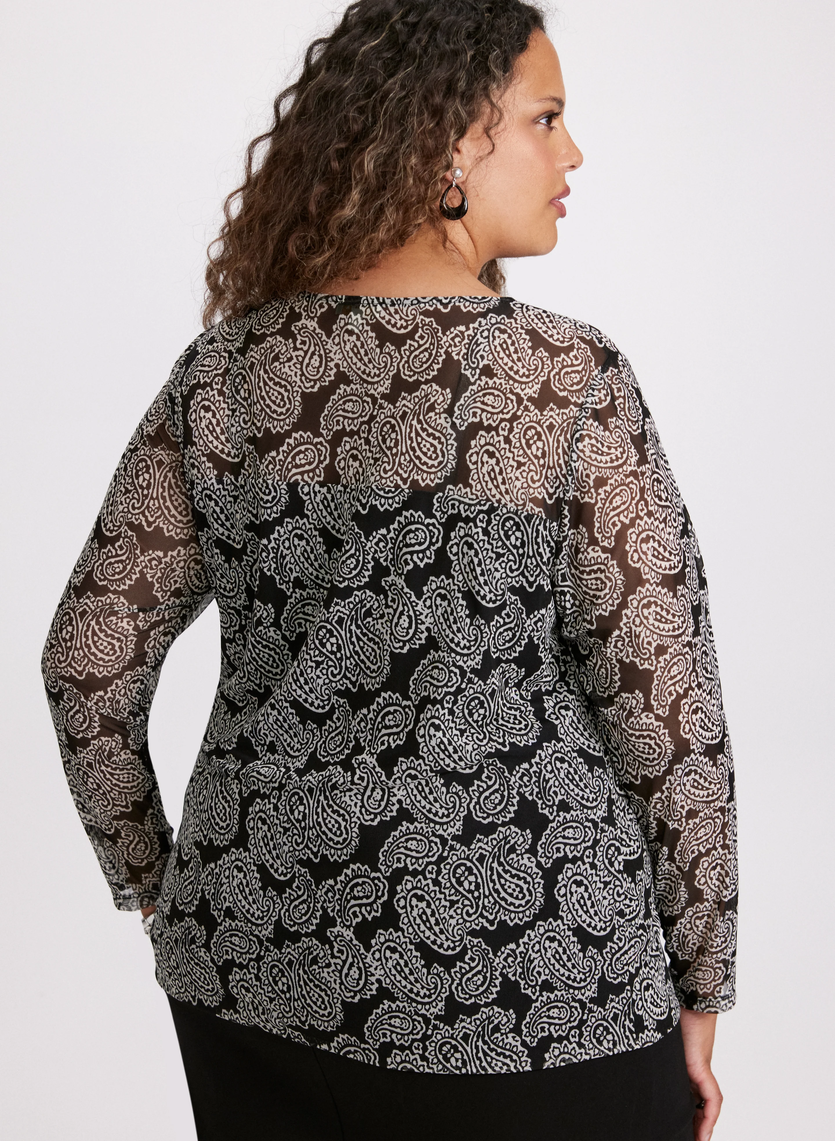 Illusion Neck Paisley Print Top - Image 4