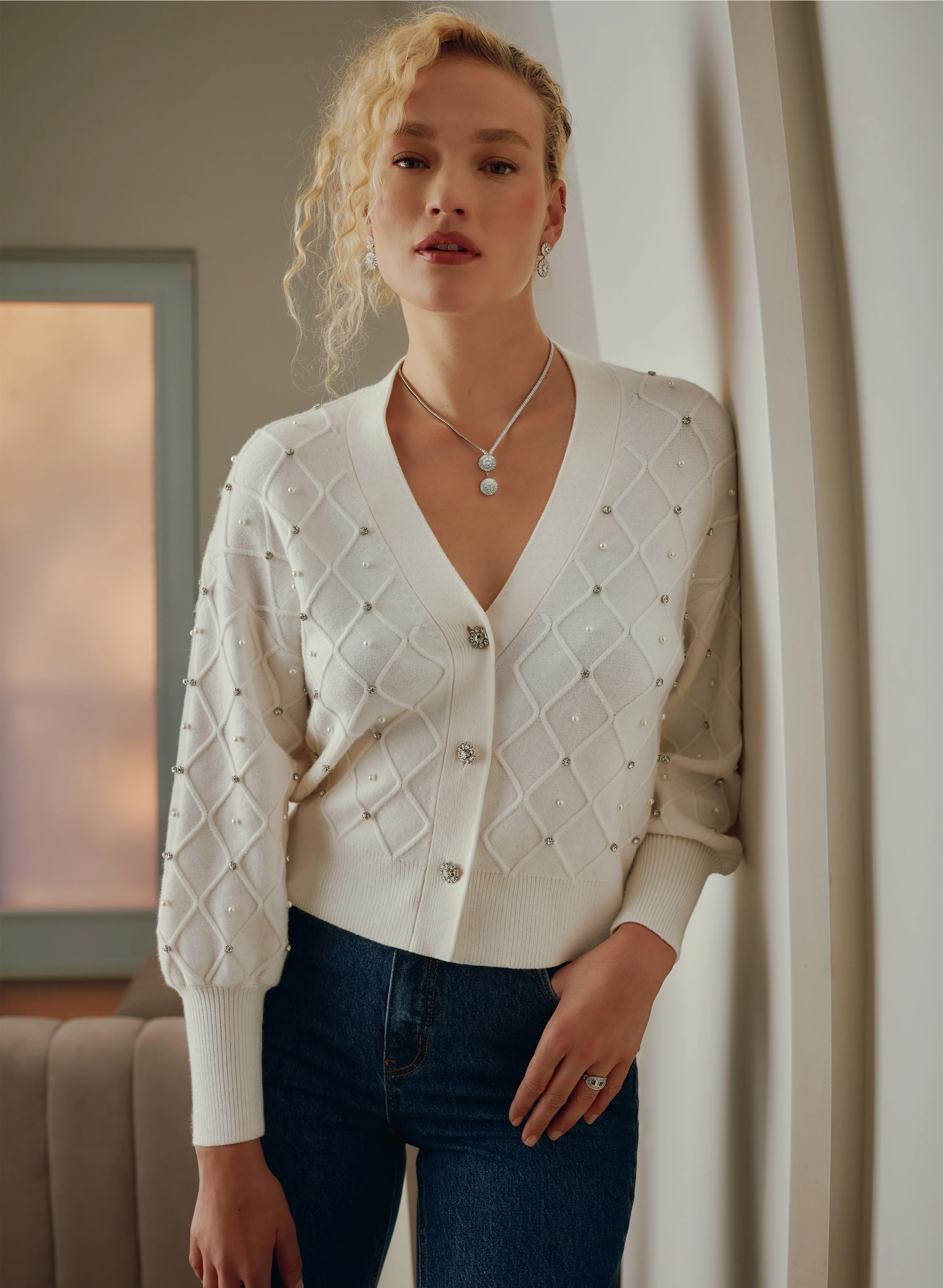 Jeweled Button-Down Cardigan - Image 2