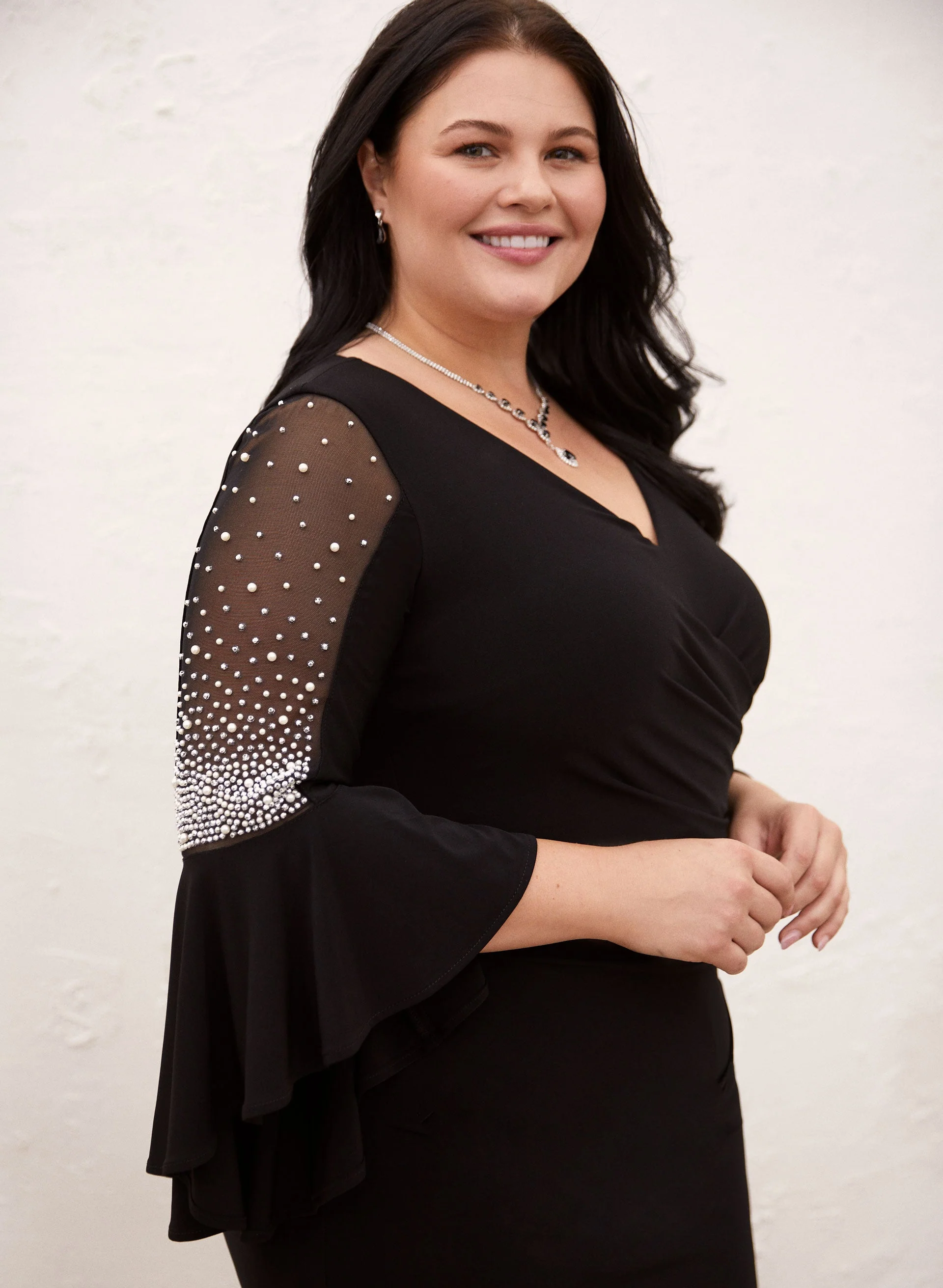 Joseph Ribkoff - Flounce Sleeve Pearl Detail Dress - Image 3