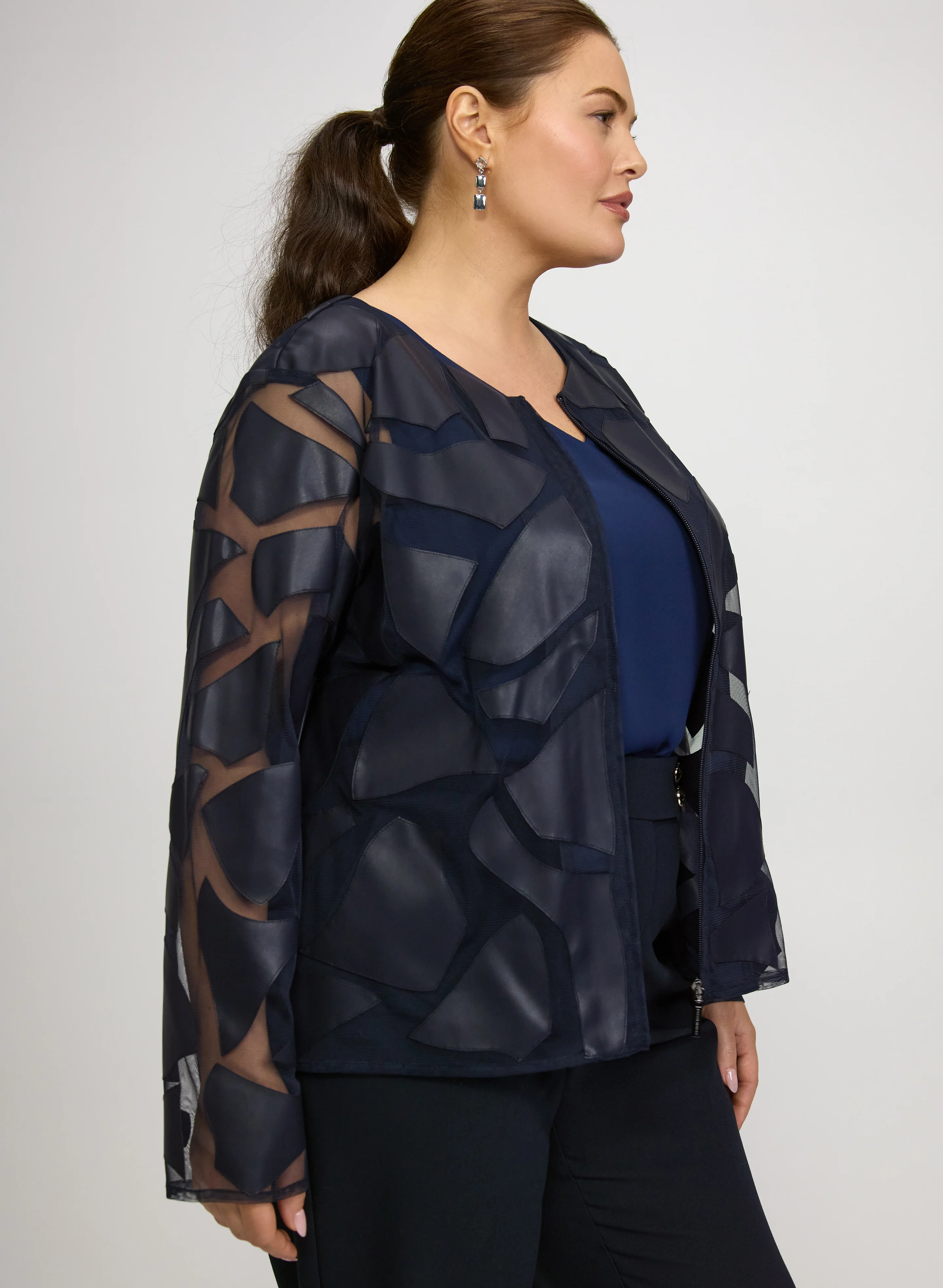 Joseph Ribkoff - Mesh Geometric Panel Jacket - Image 5