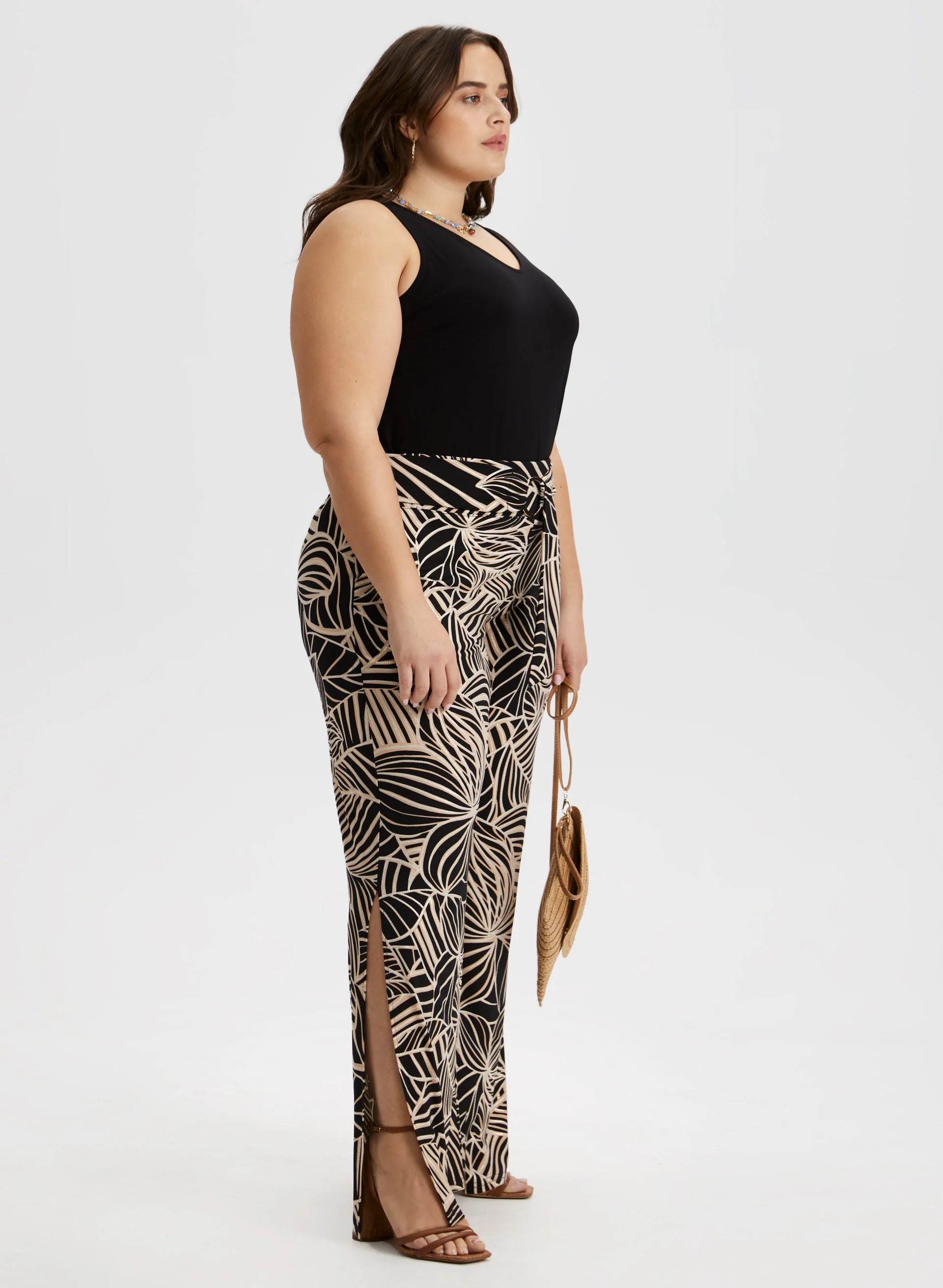 Joseph Ribkoff - Palm Leaf Print Wide Leg Pants - Image 5