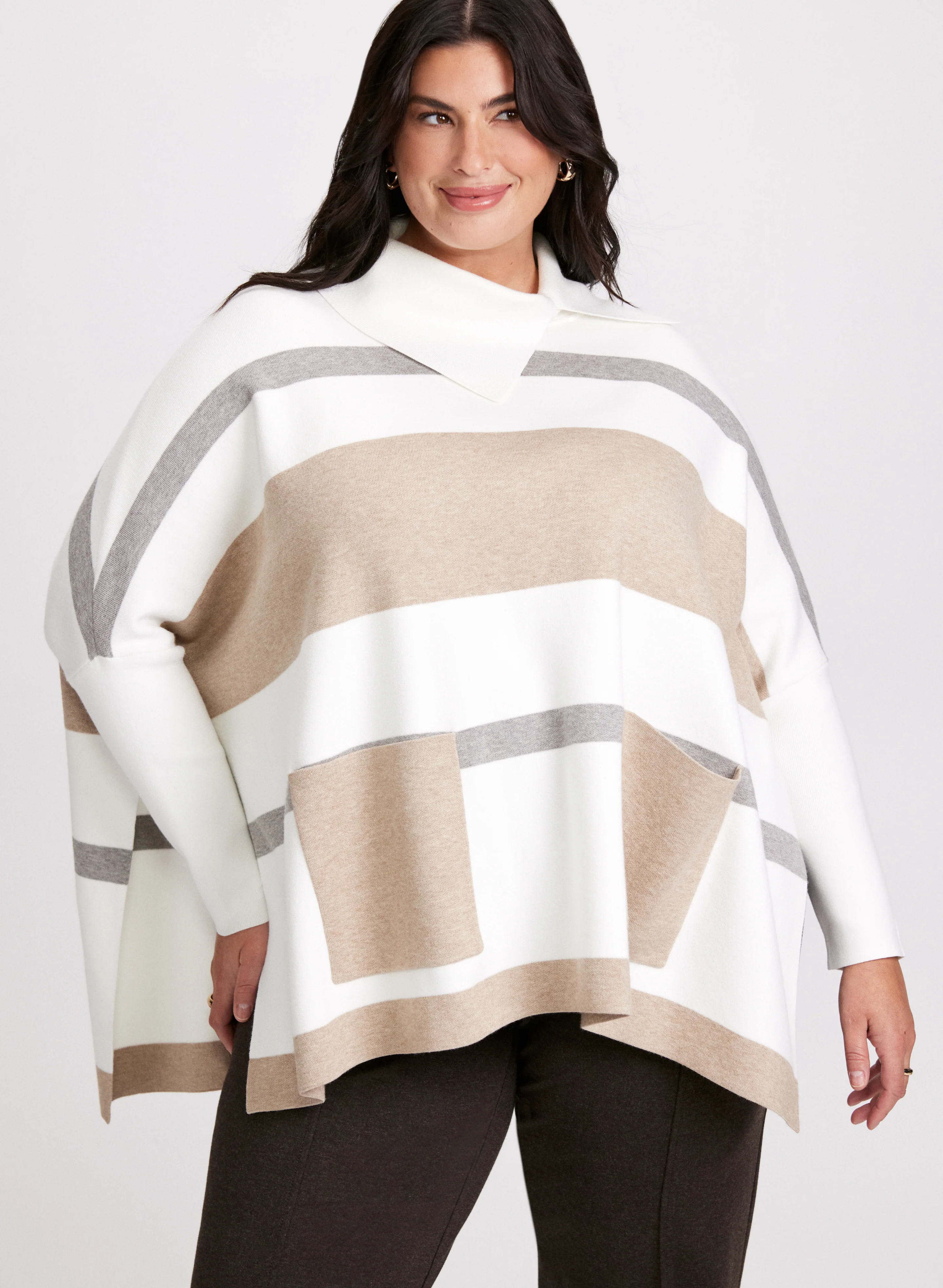 Joseph Ribkoff - Striped Poncho Sweater - Image 5