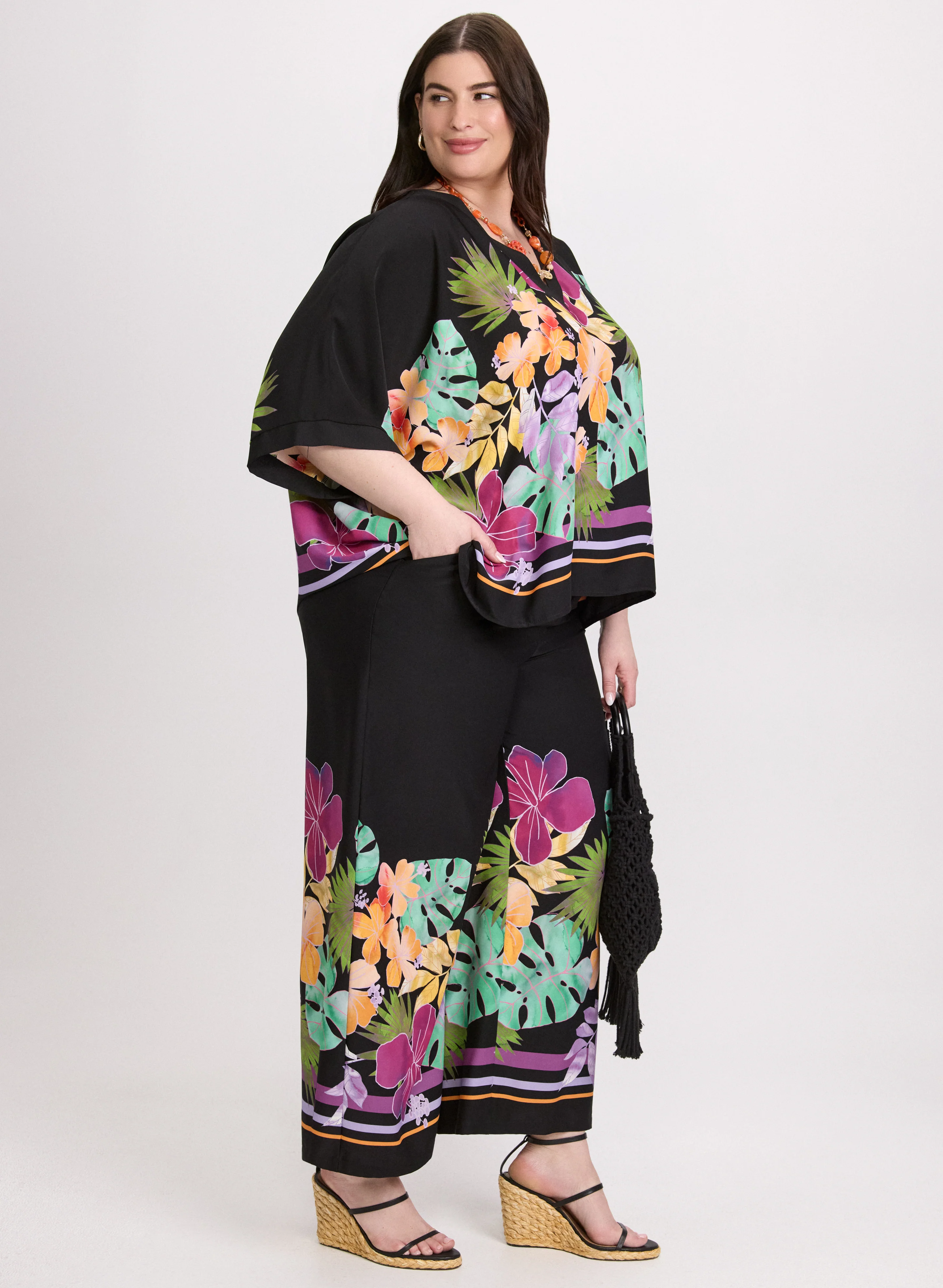 Joseph Ribkoff - Tropical Print Wide Leg Pants - Image 3