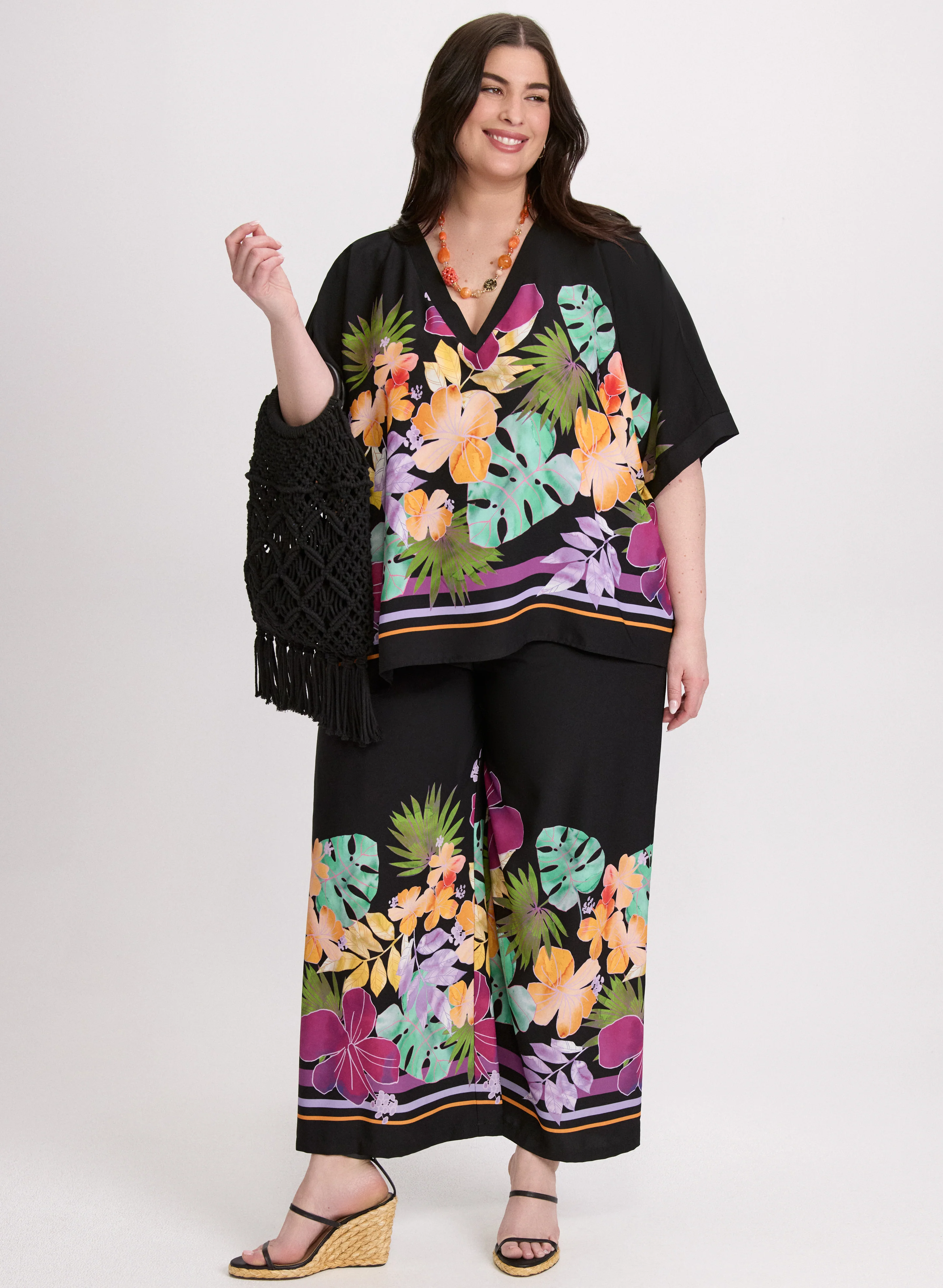 Joseph Ribkoff - Tropical Print Wide Leg Pants - Image 5
