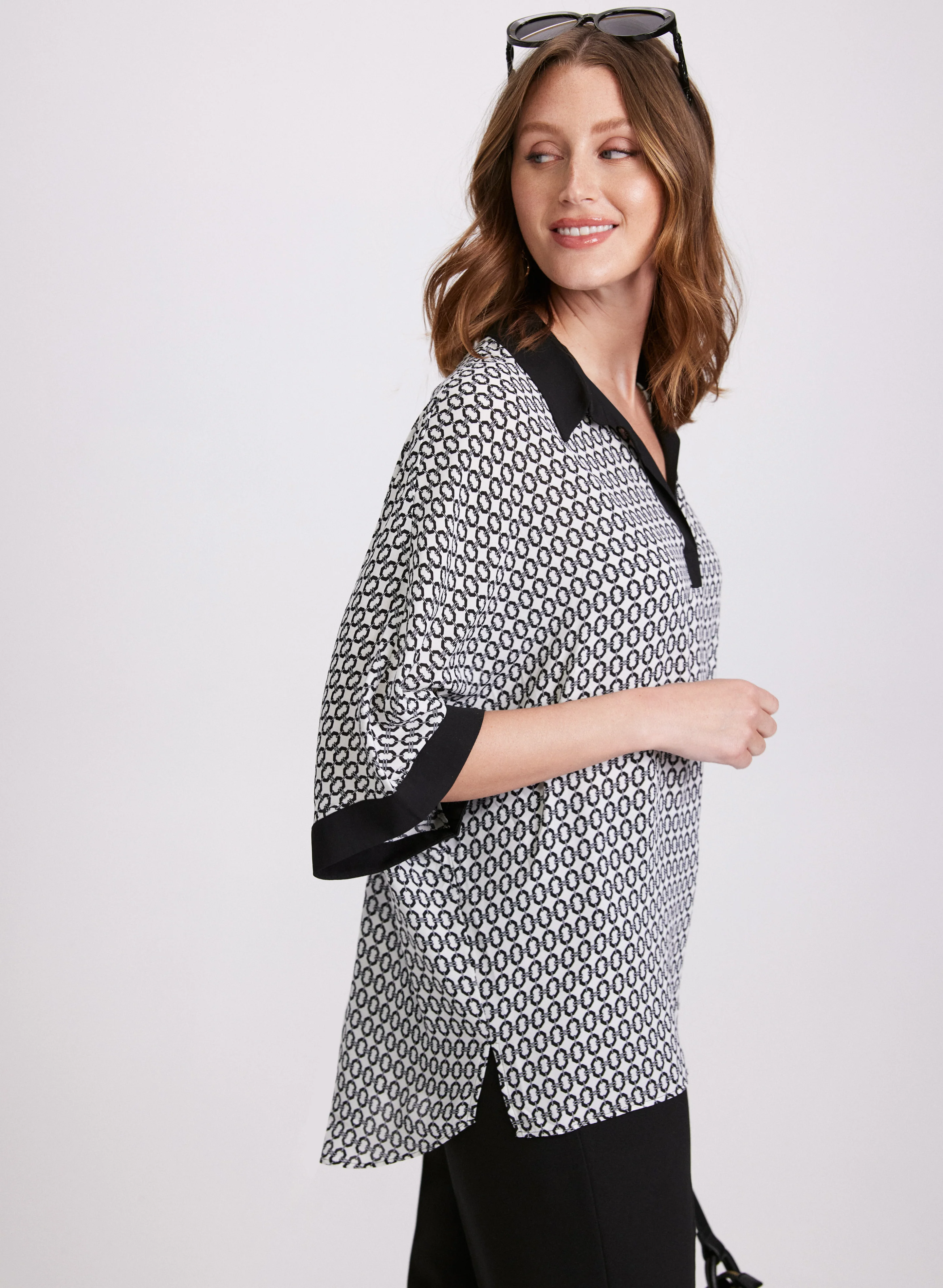 Geometric Contrast Blouse - Image 8