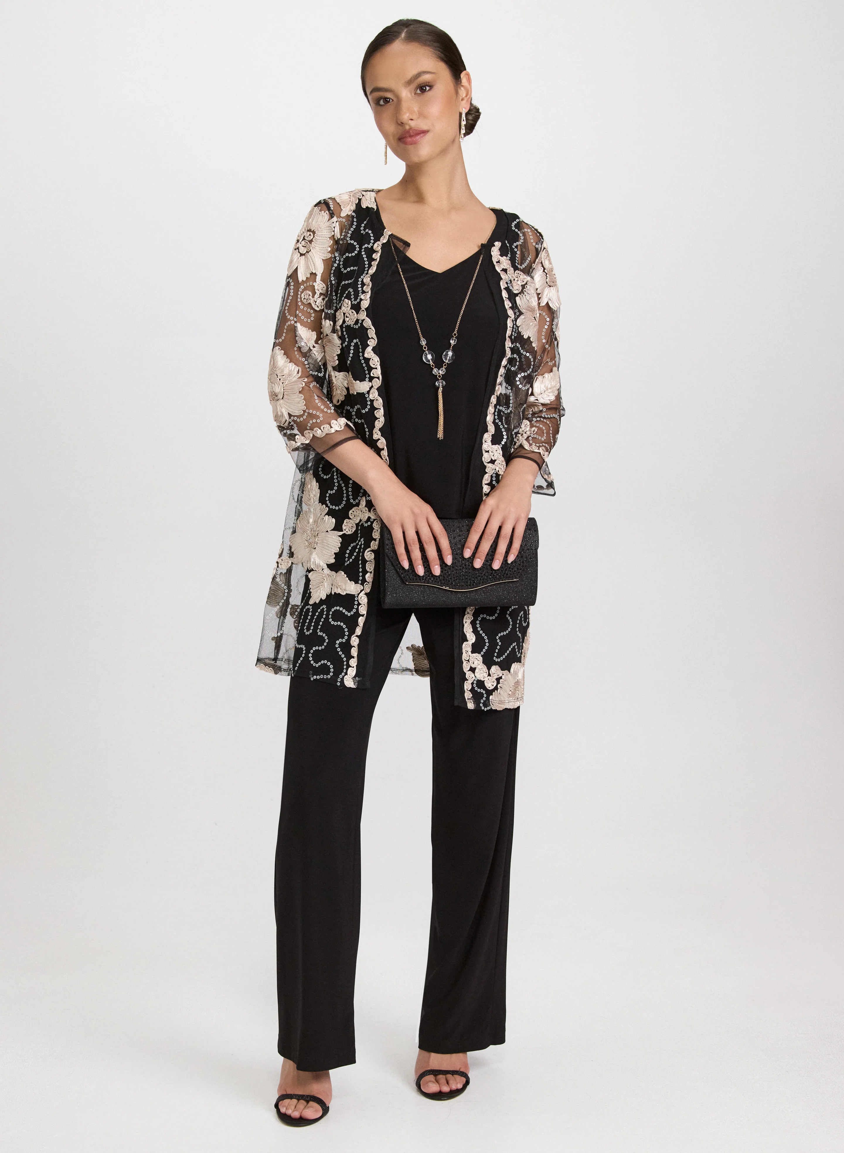 Lace Jacket, Top & Pants Set
