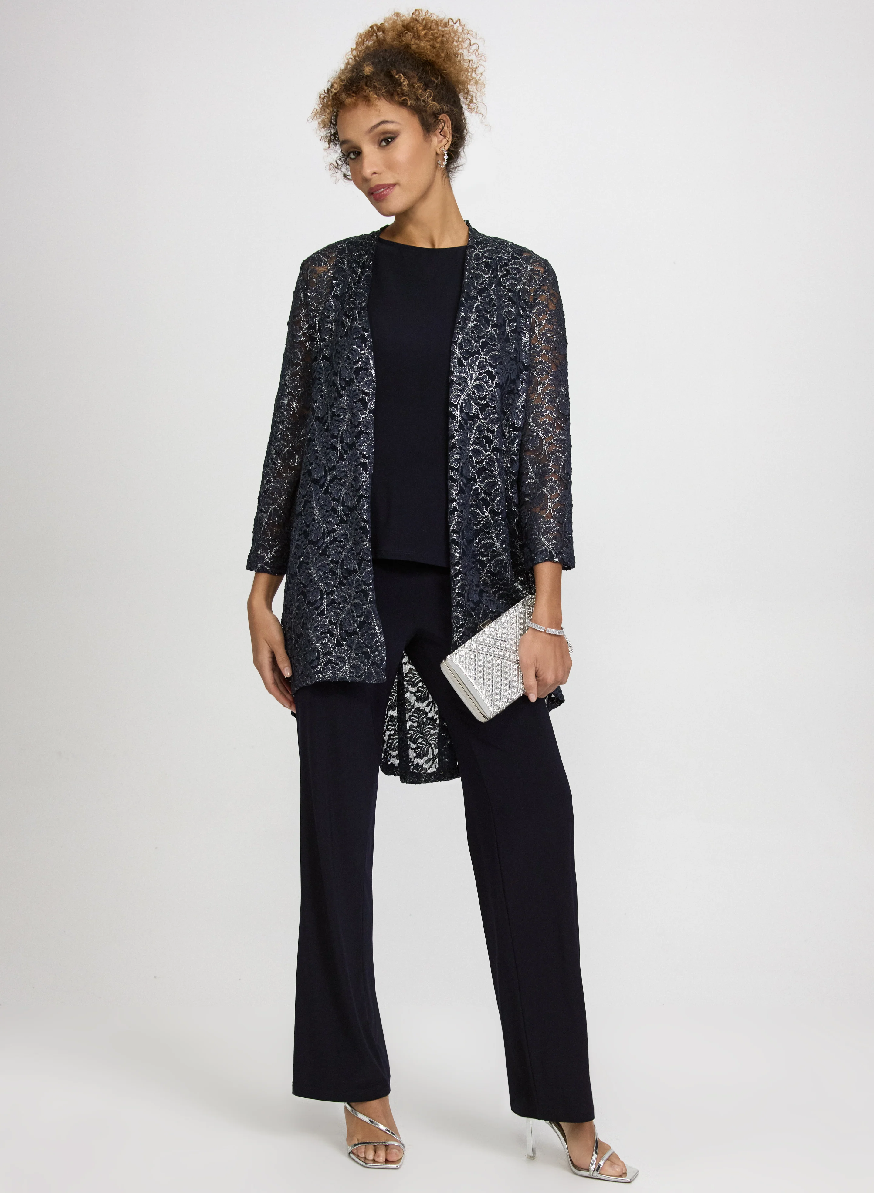 Lace Jacket, Top & Pants Set