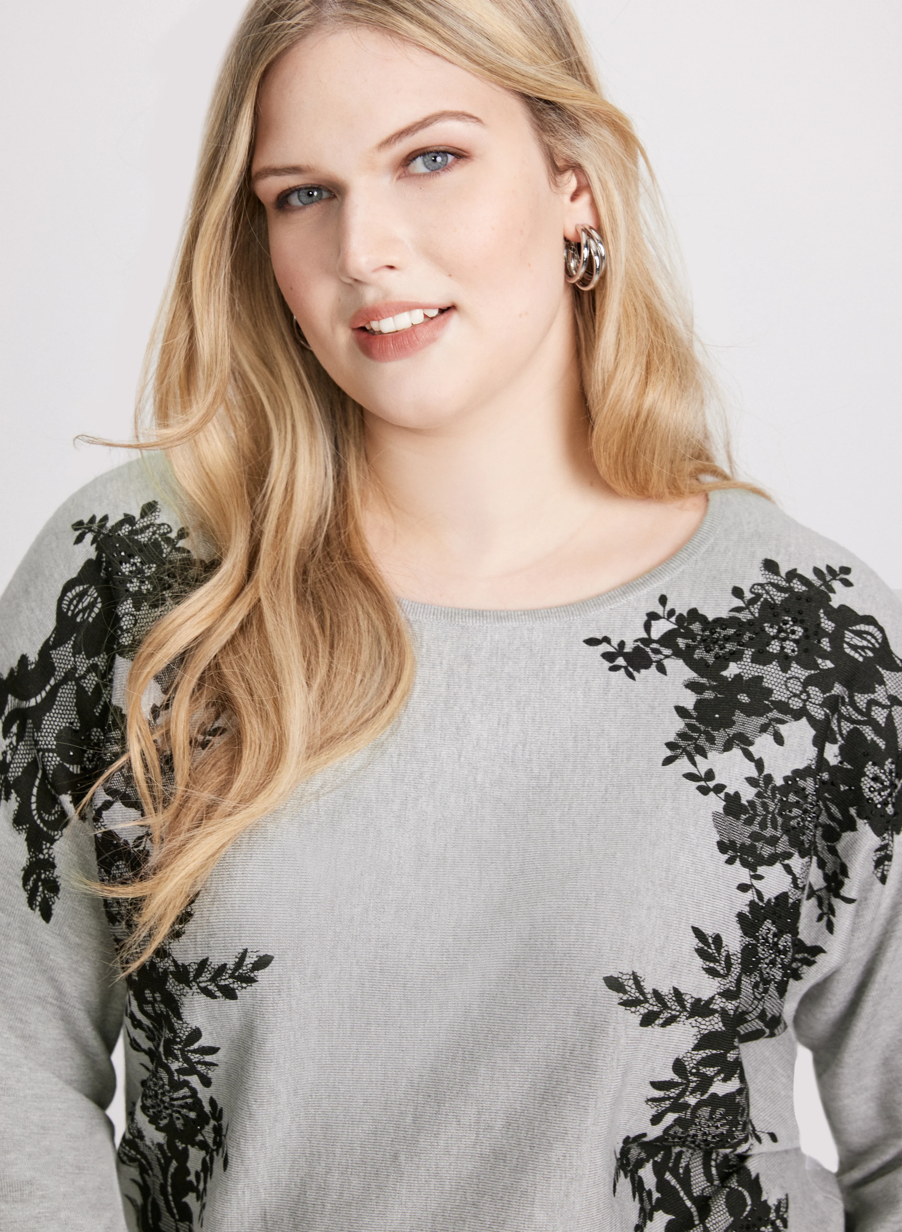 Lace Print Knit Pullover - Image 2