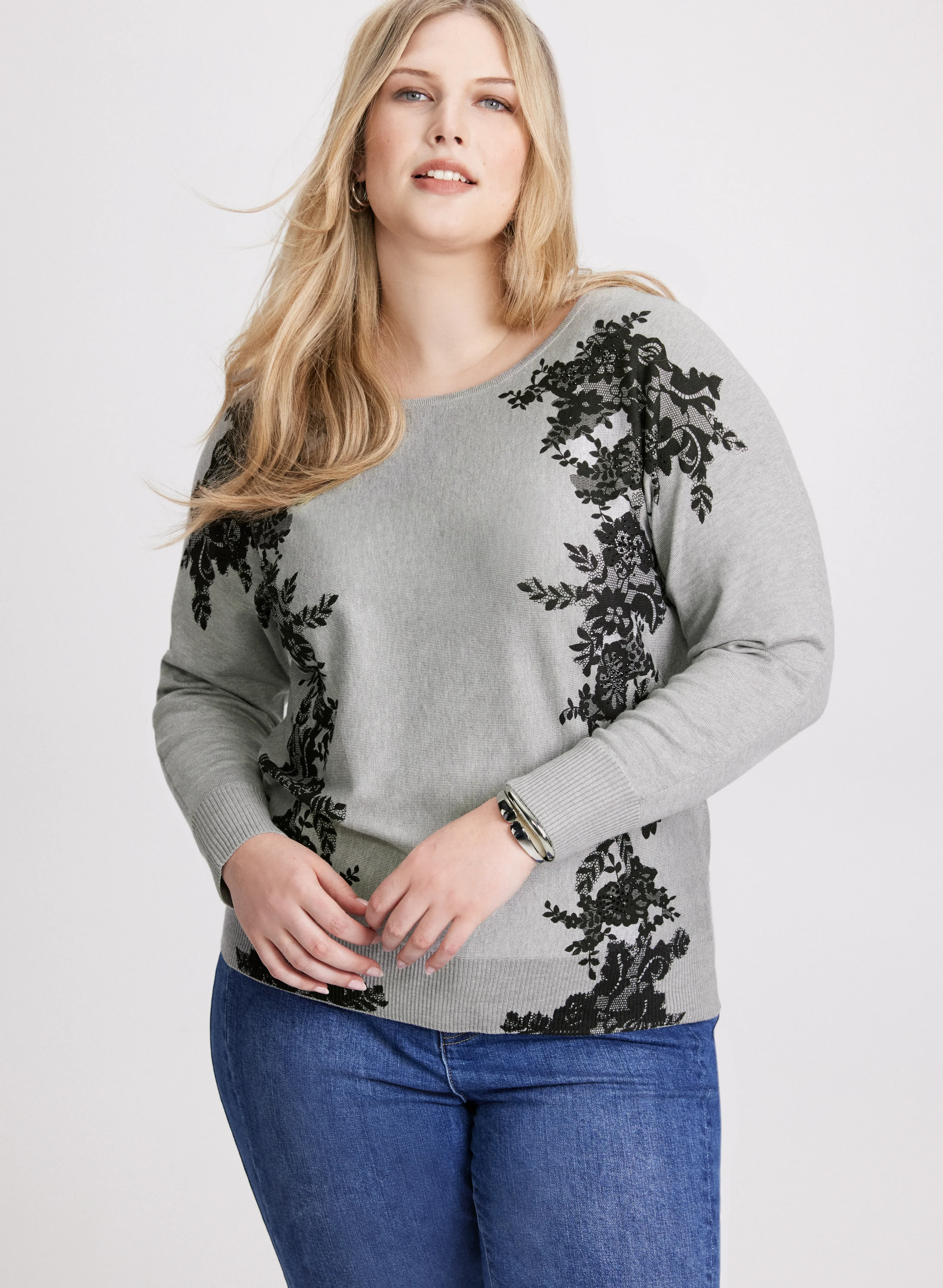 Lace Print Knit Pullover - Image 5
