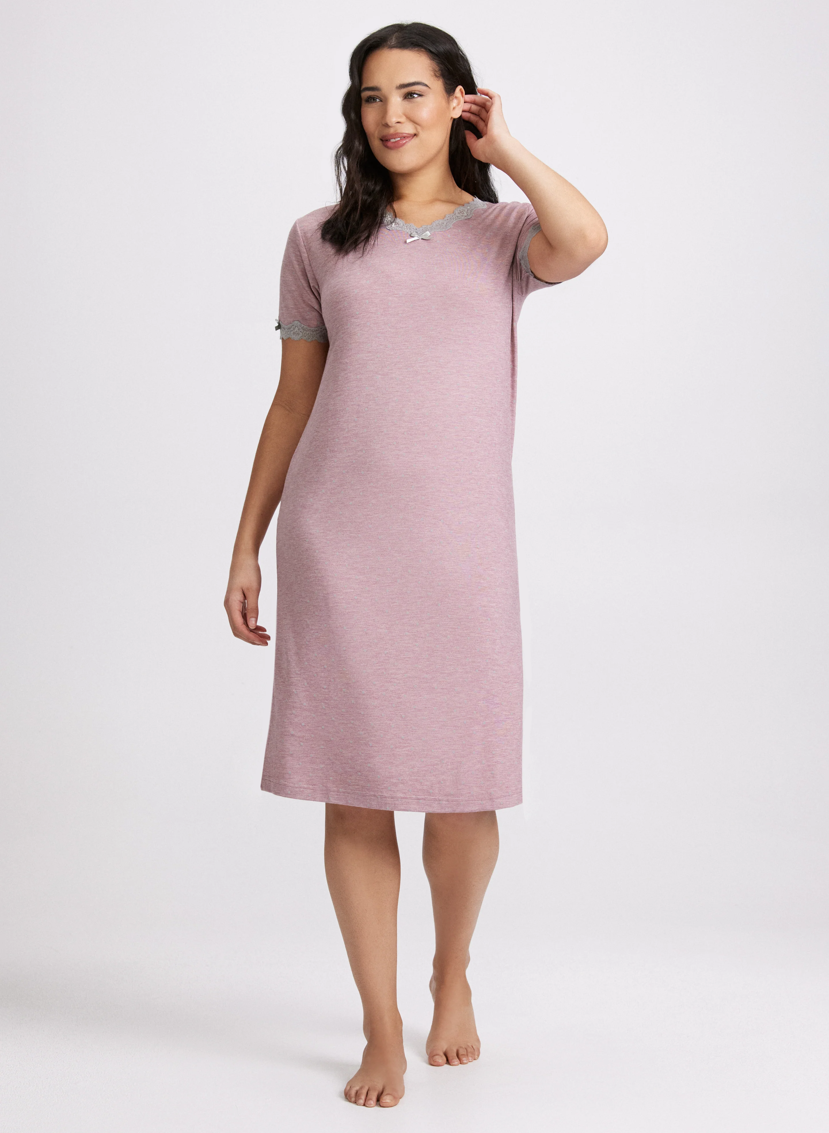 Lace Trim Polka Dot Nightgown