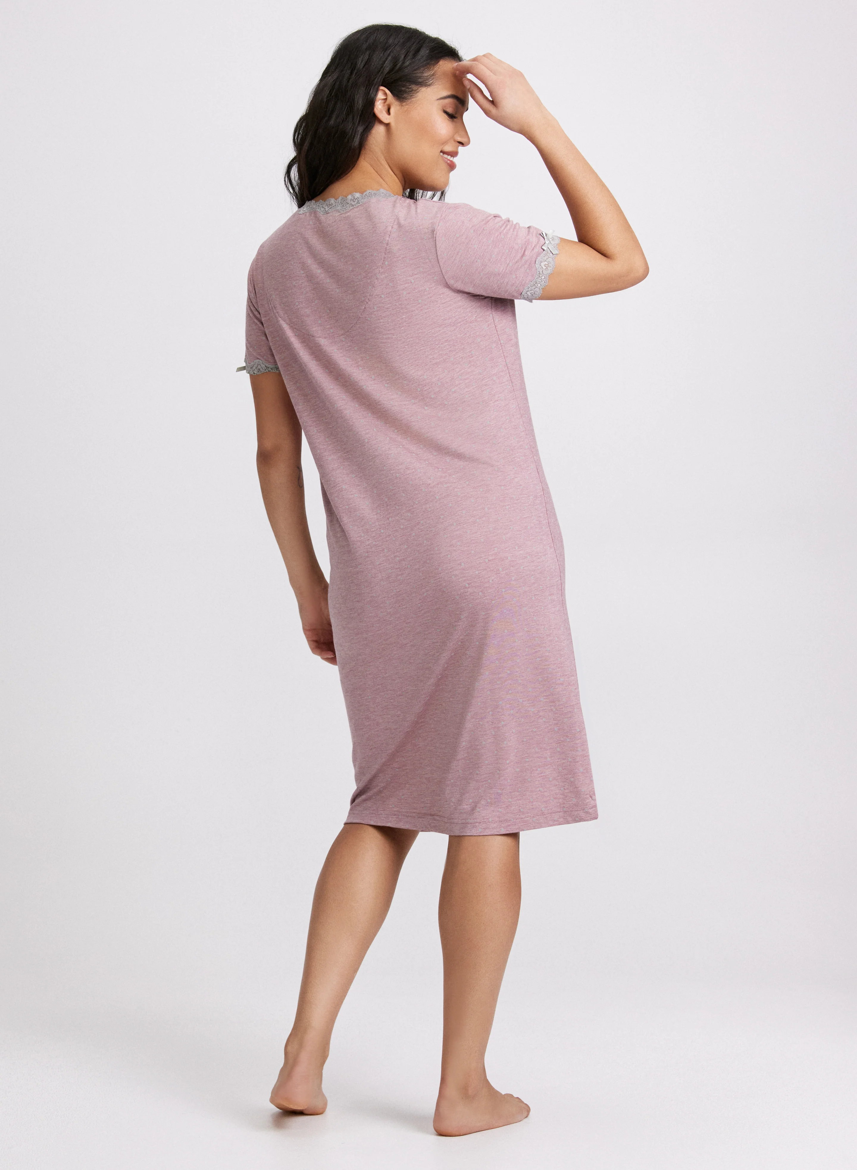 Lace Trim Polka Dot Nightgown - Image 2