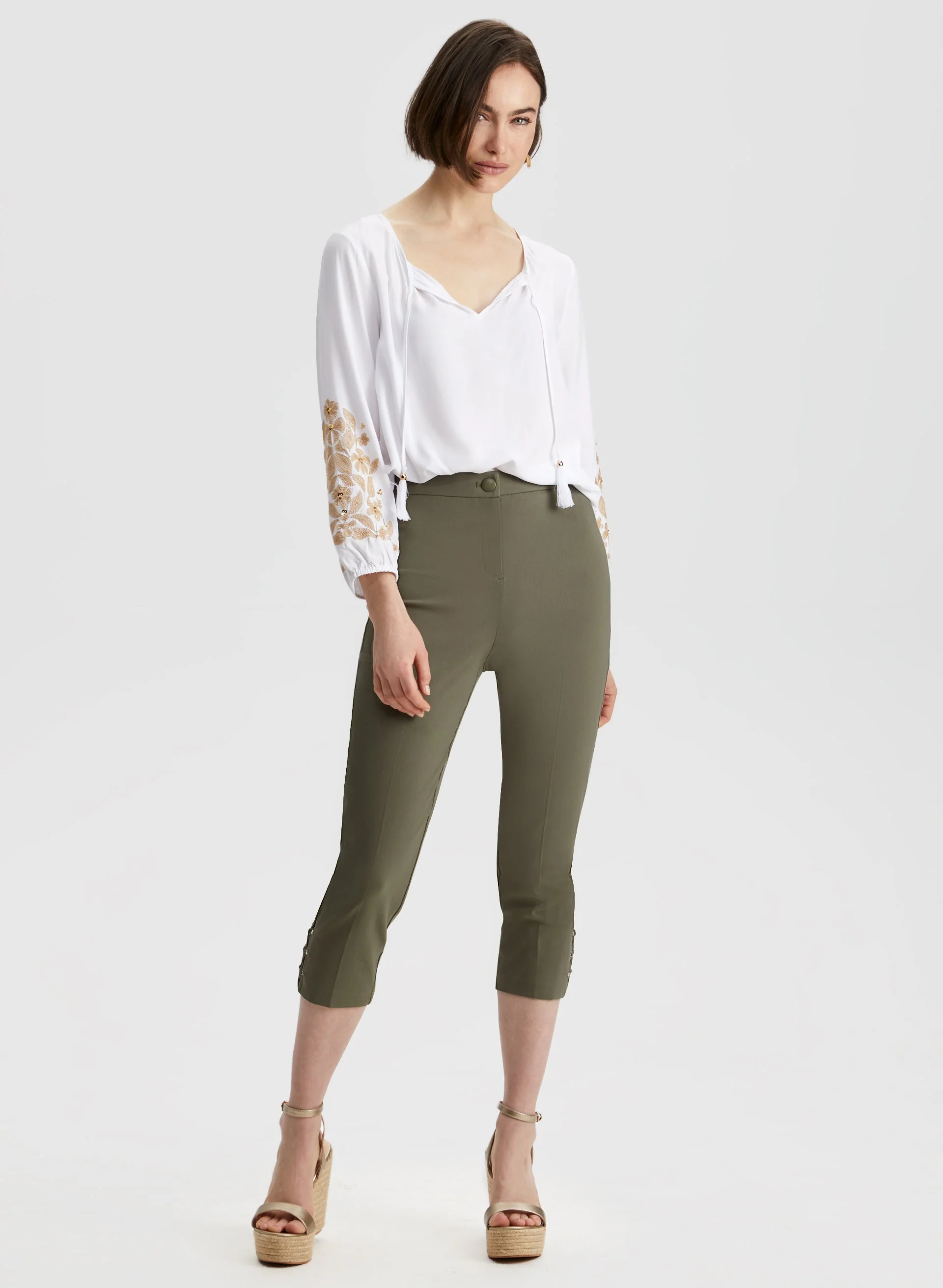 Lace-Up Detail Capri Pants - Image 3