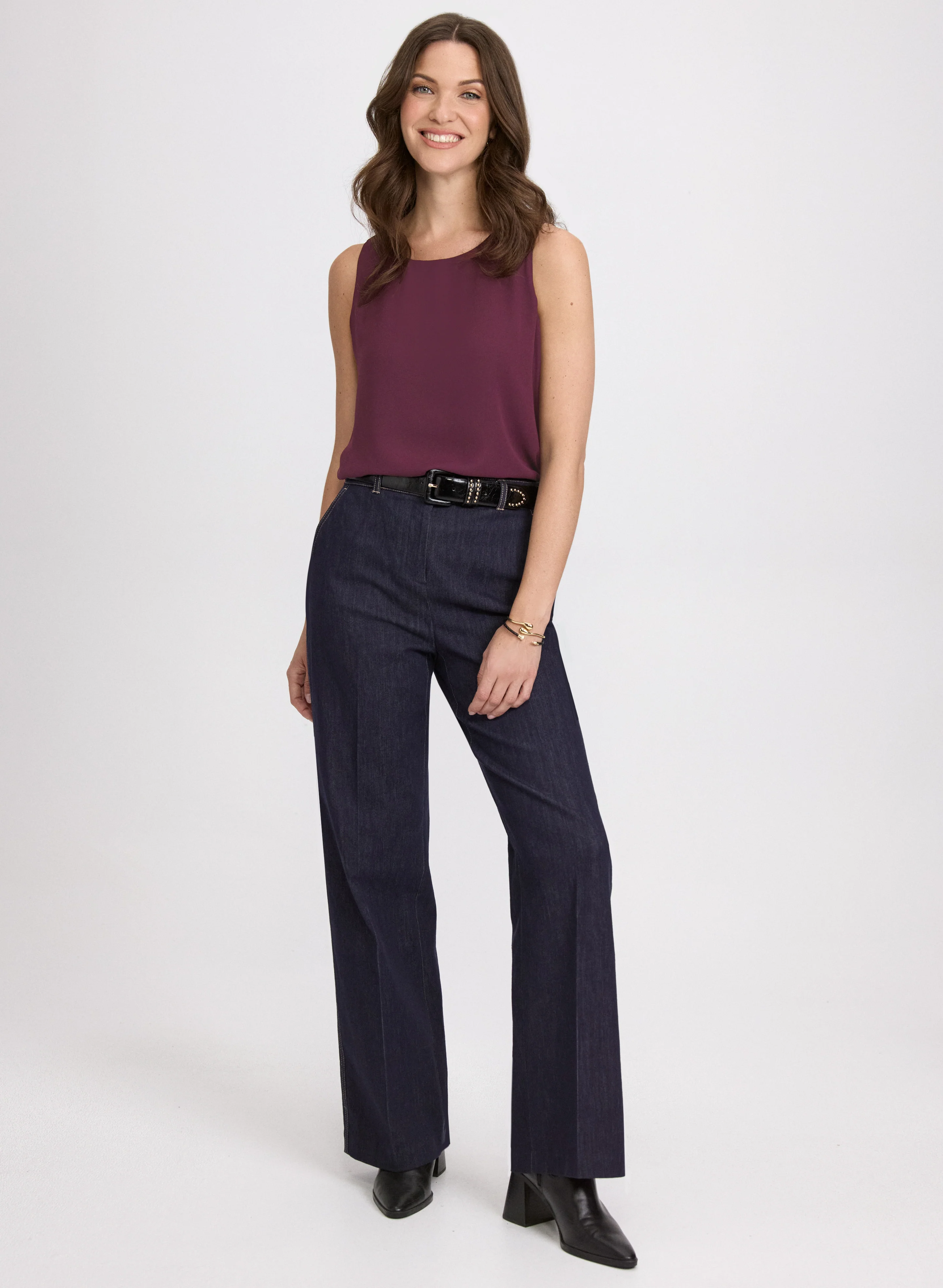 Layered Sleeveless Blouse & Olivia Bar Trim Wide-Leg Pants