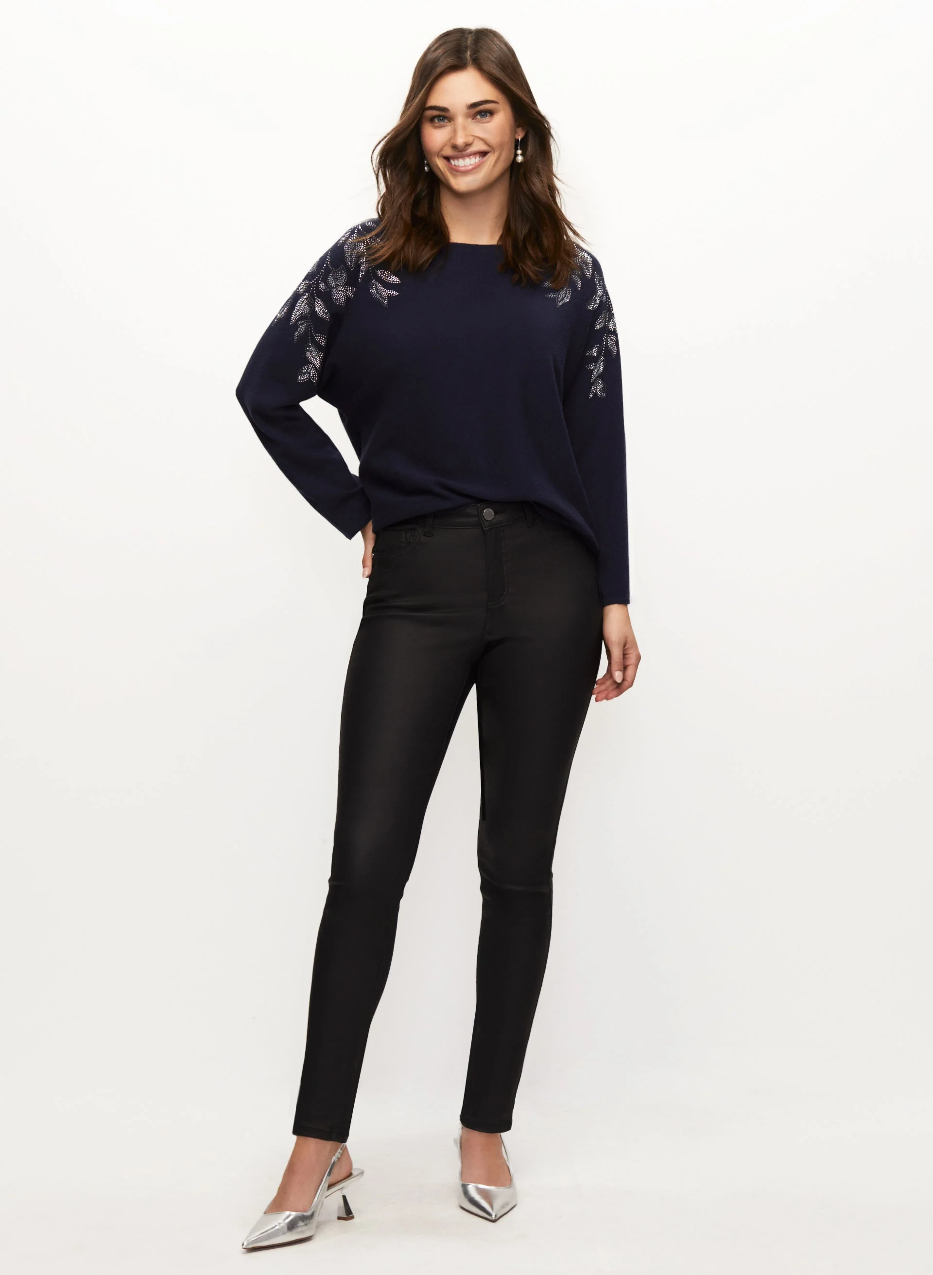 Leaf Appliqué Sweater & Slim Leg Jeans