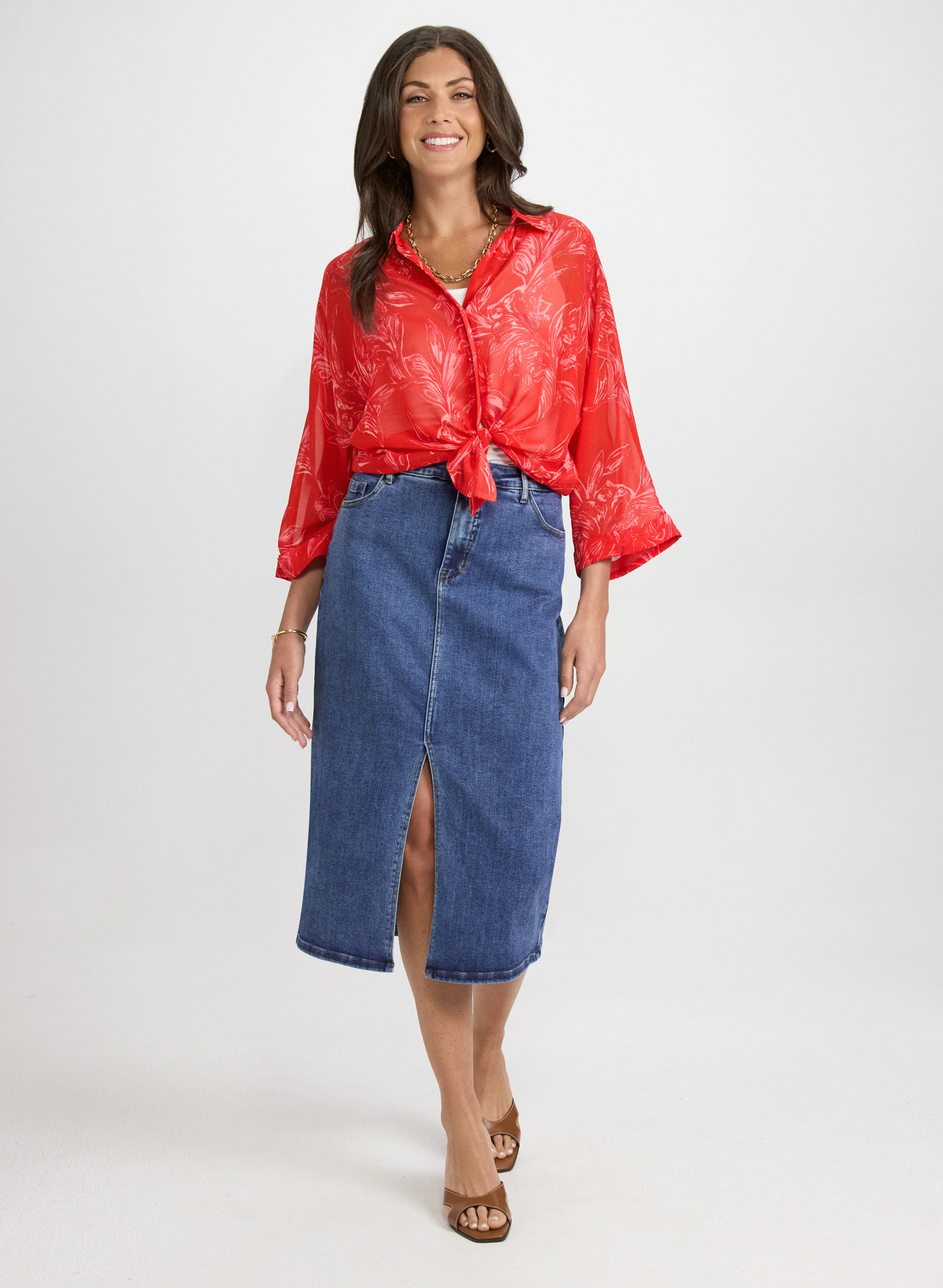 Leaf Print Chiffon Blouse - Image 3