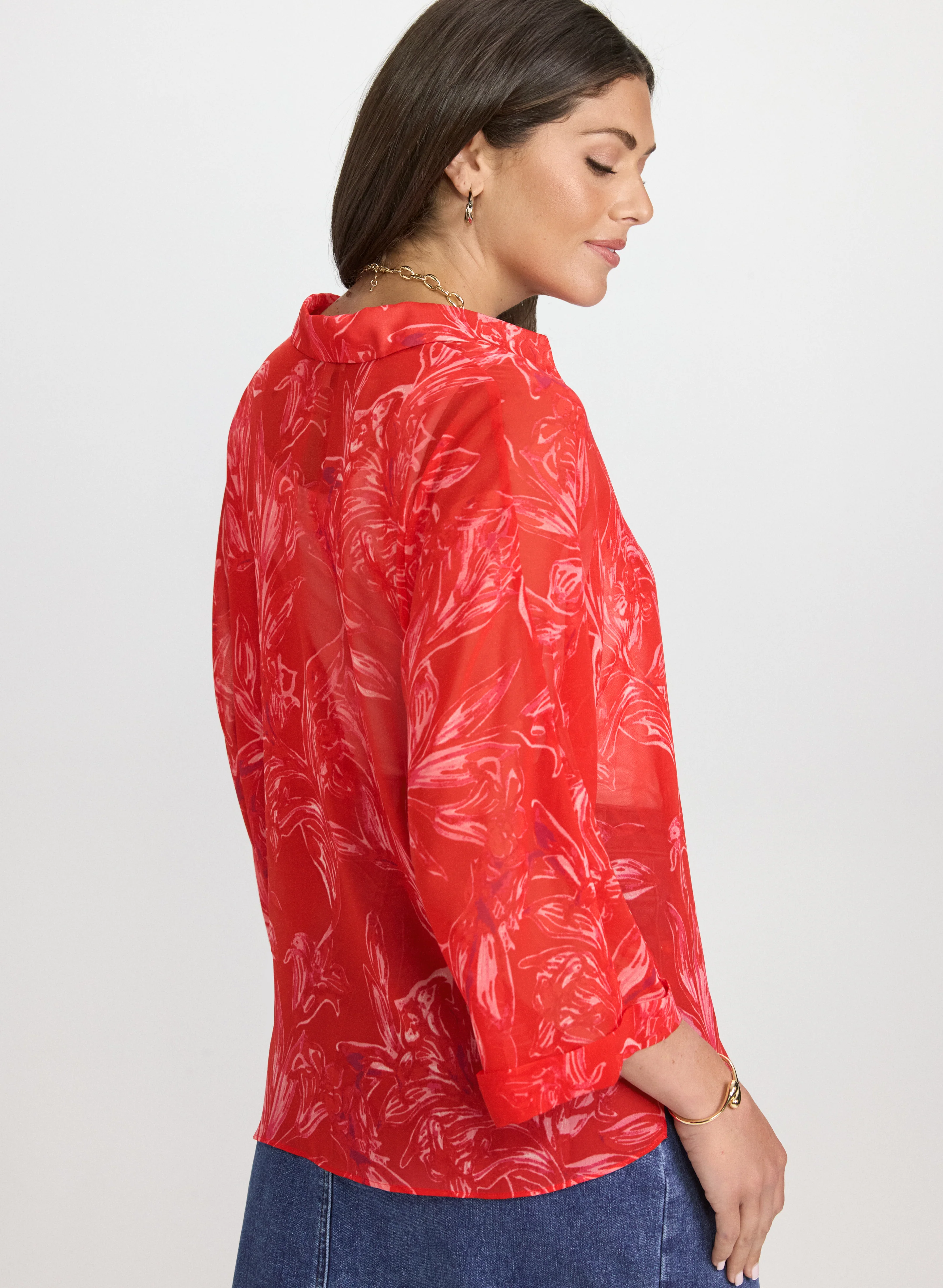 Leaf Print Chiffon Blouse - Image 4