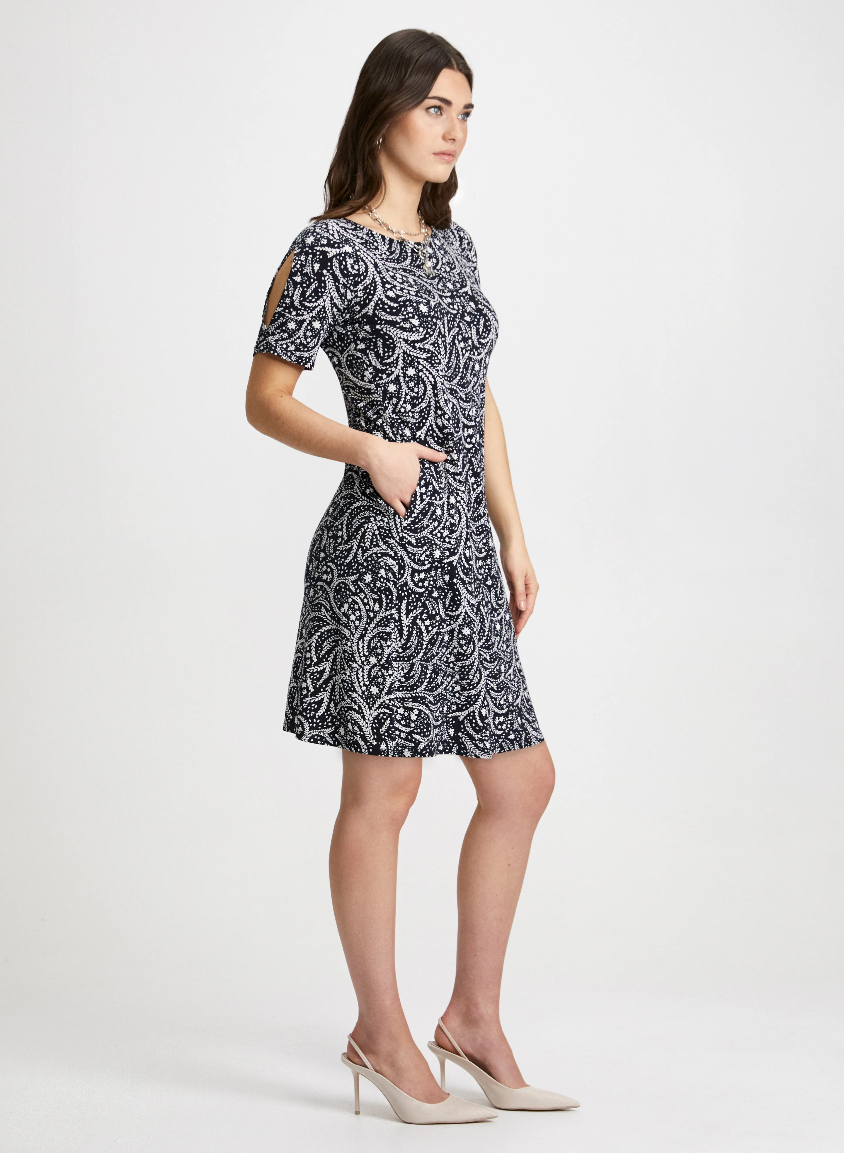 Leaf Print Cold Shoulder Dress - Image 2