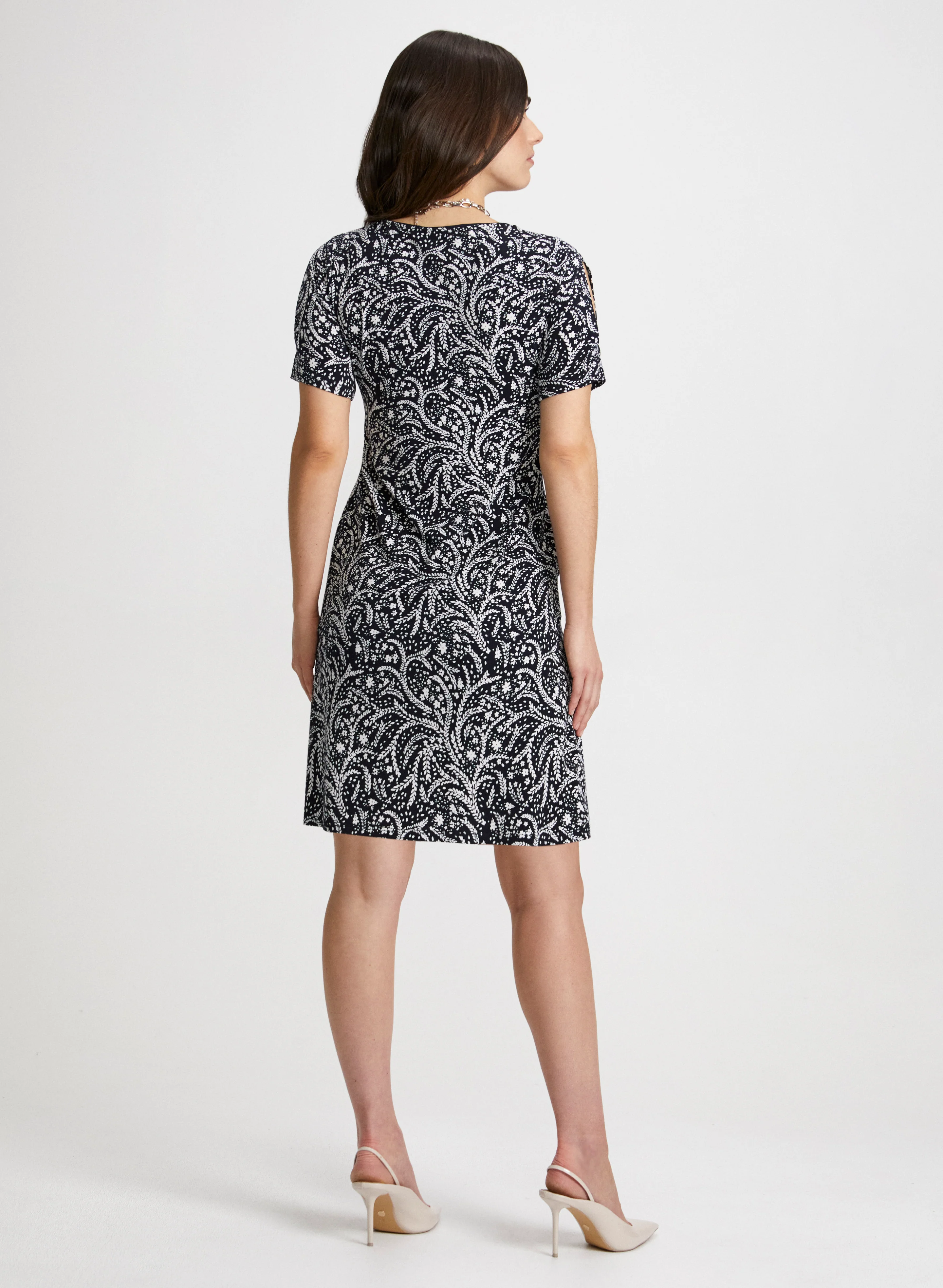 Leaf Print Cold Shoulder Dress - Image 3