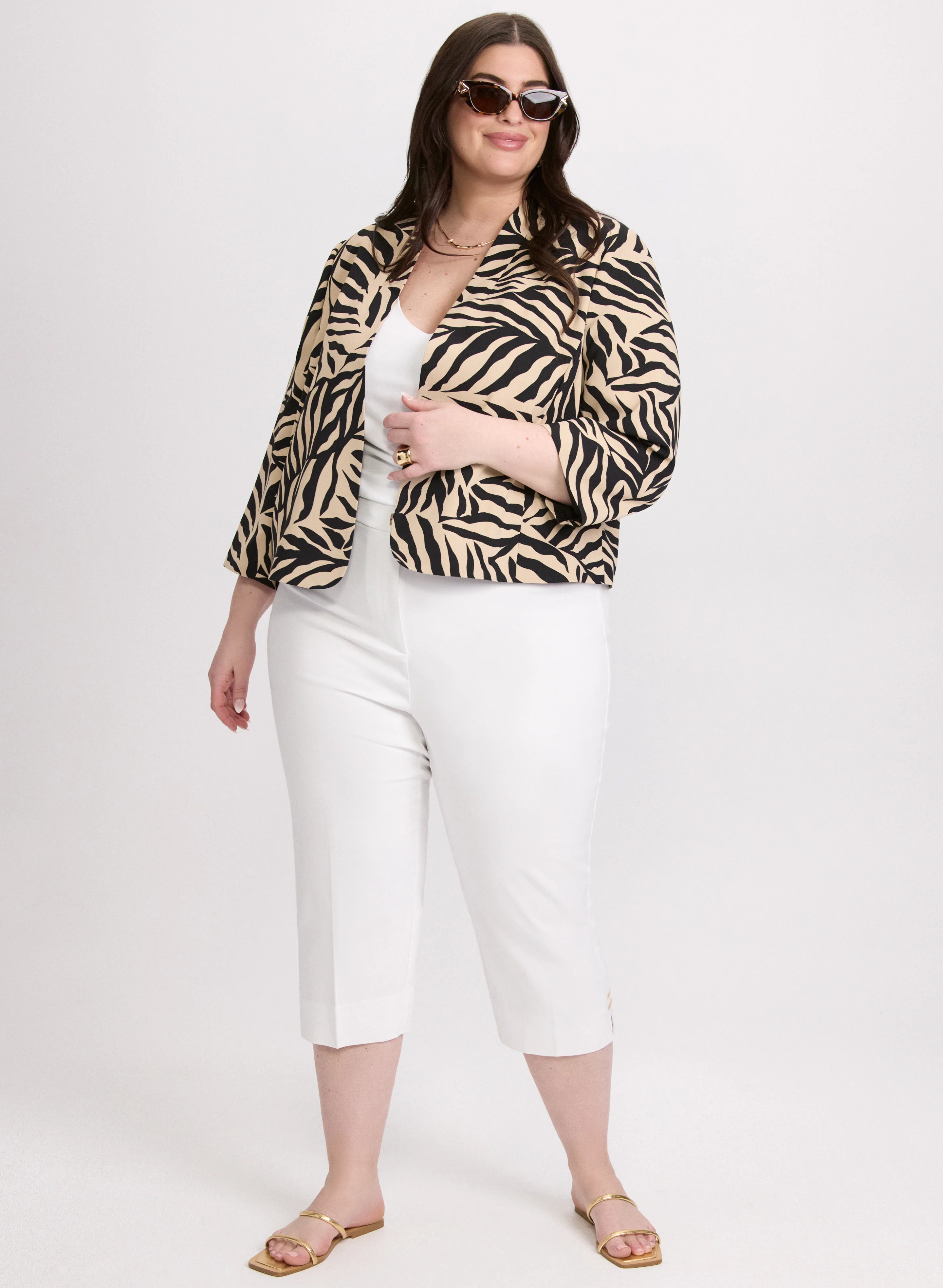 Leaf Print Jacket & High-Rise Bengaline Capris