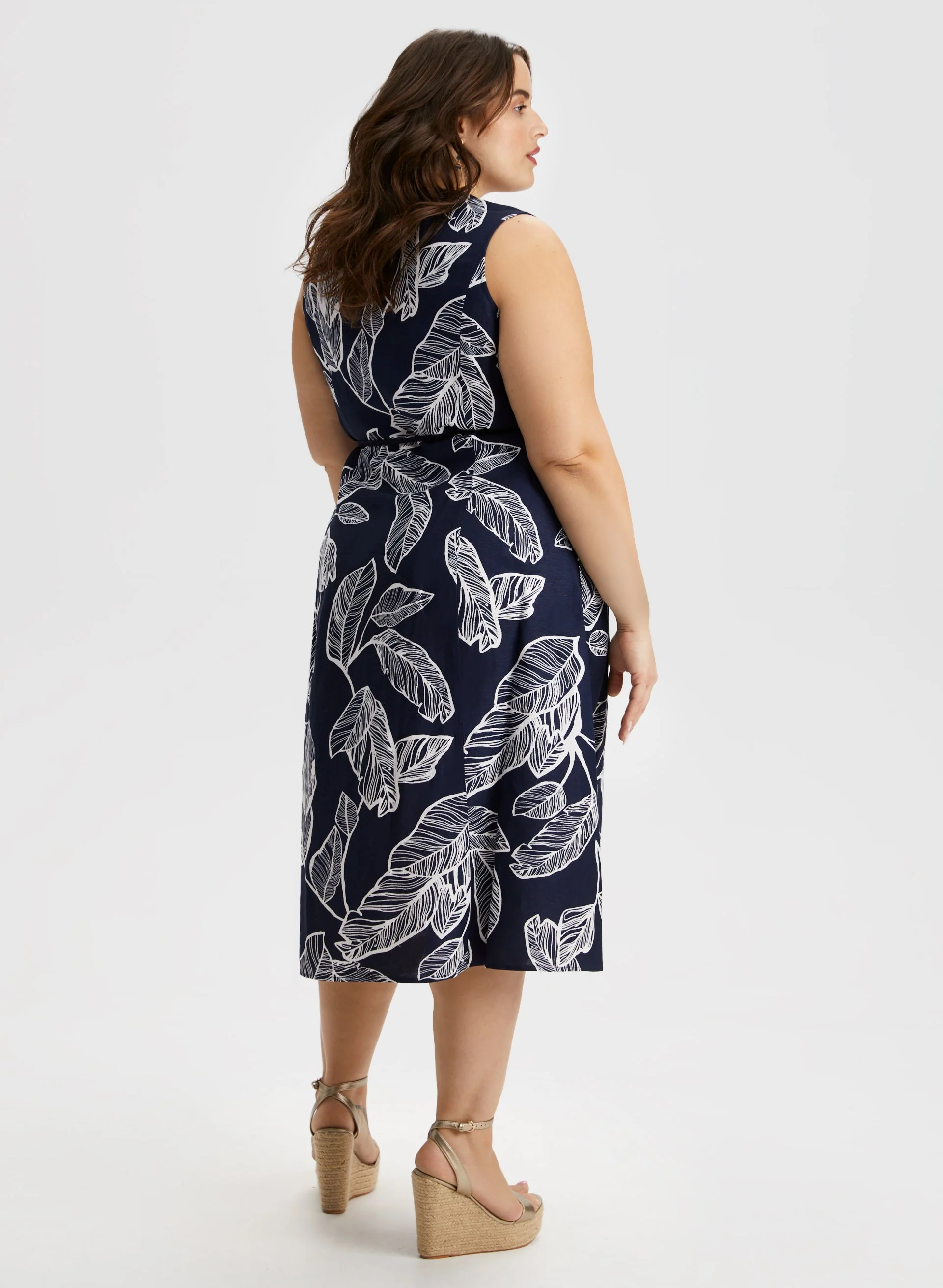 Leaf Print Linen Blend Dress - Image 2