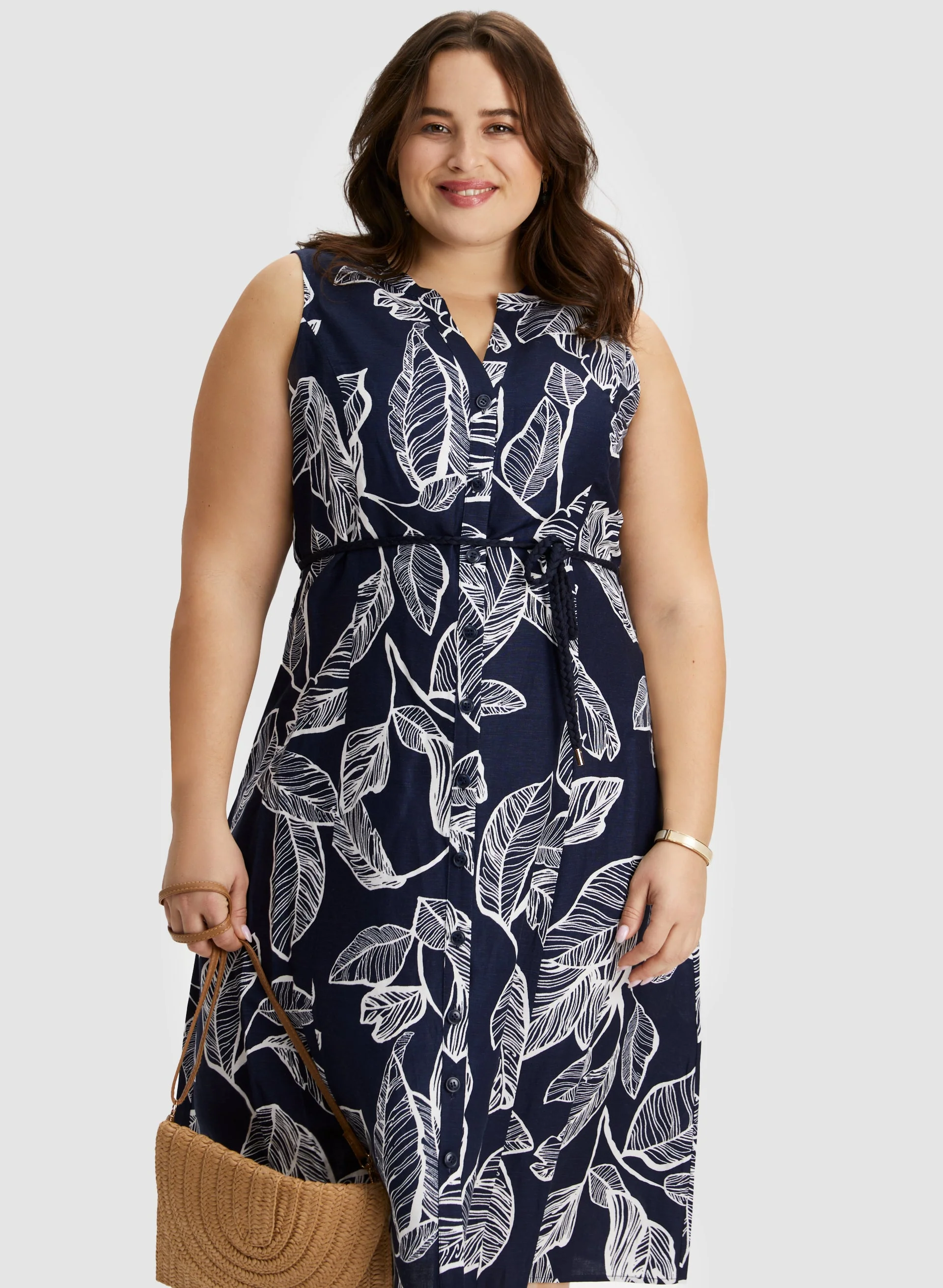 Leaf Print Linen Blend Dress - Image 4