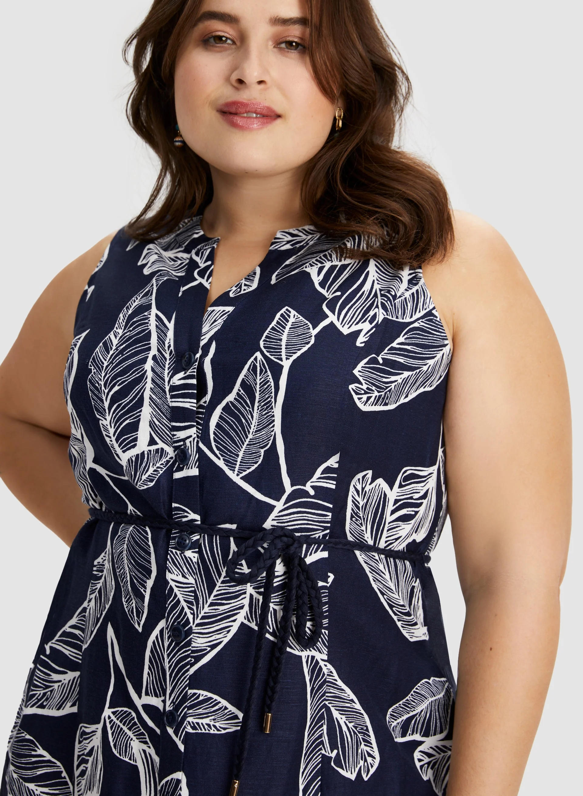 Leaf Print Linen Blend Dress - Image 5