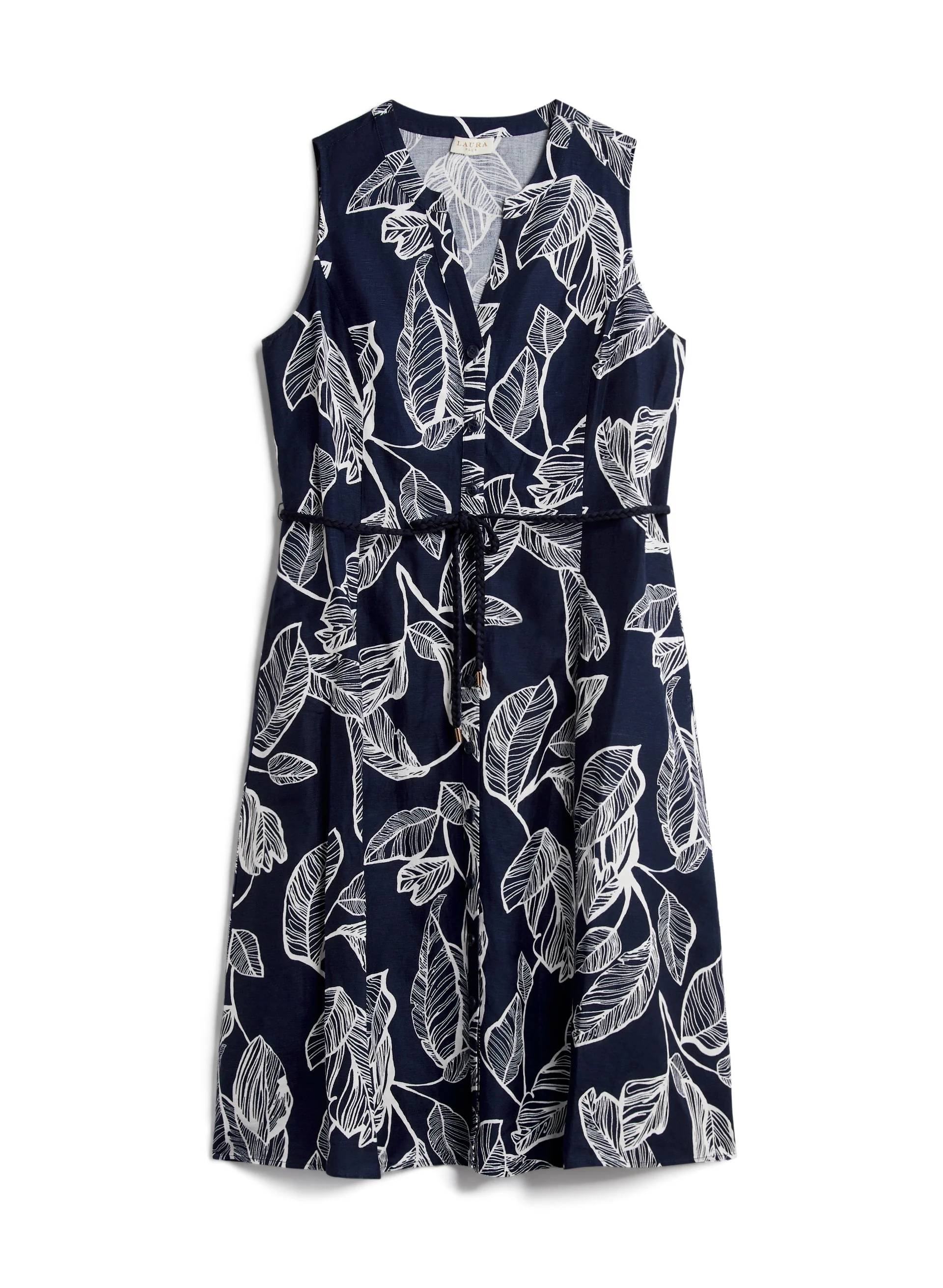 Leaf Print Linen Blend Dress - Image 6