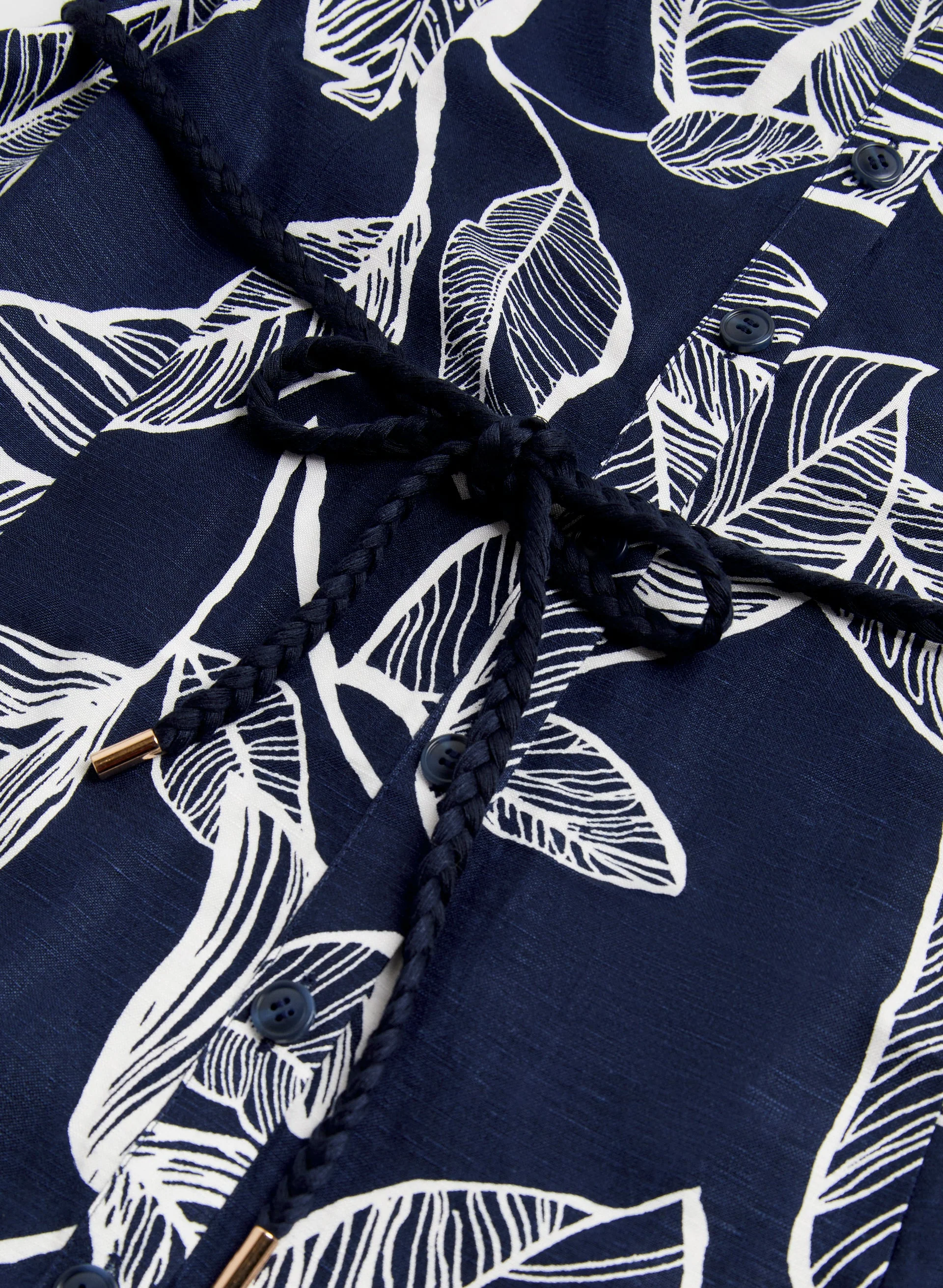 Leaf Print Linen Blend Dress - Image 7