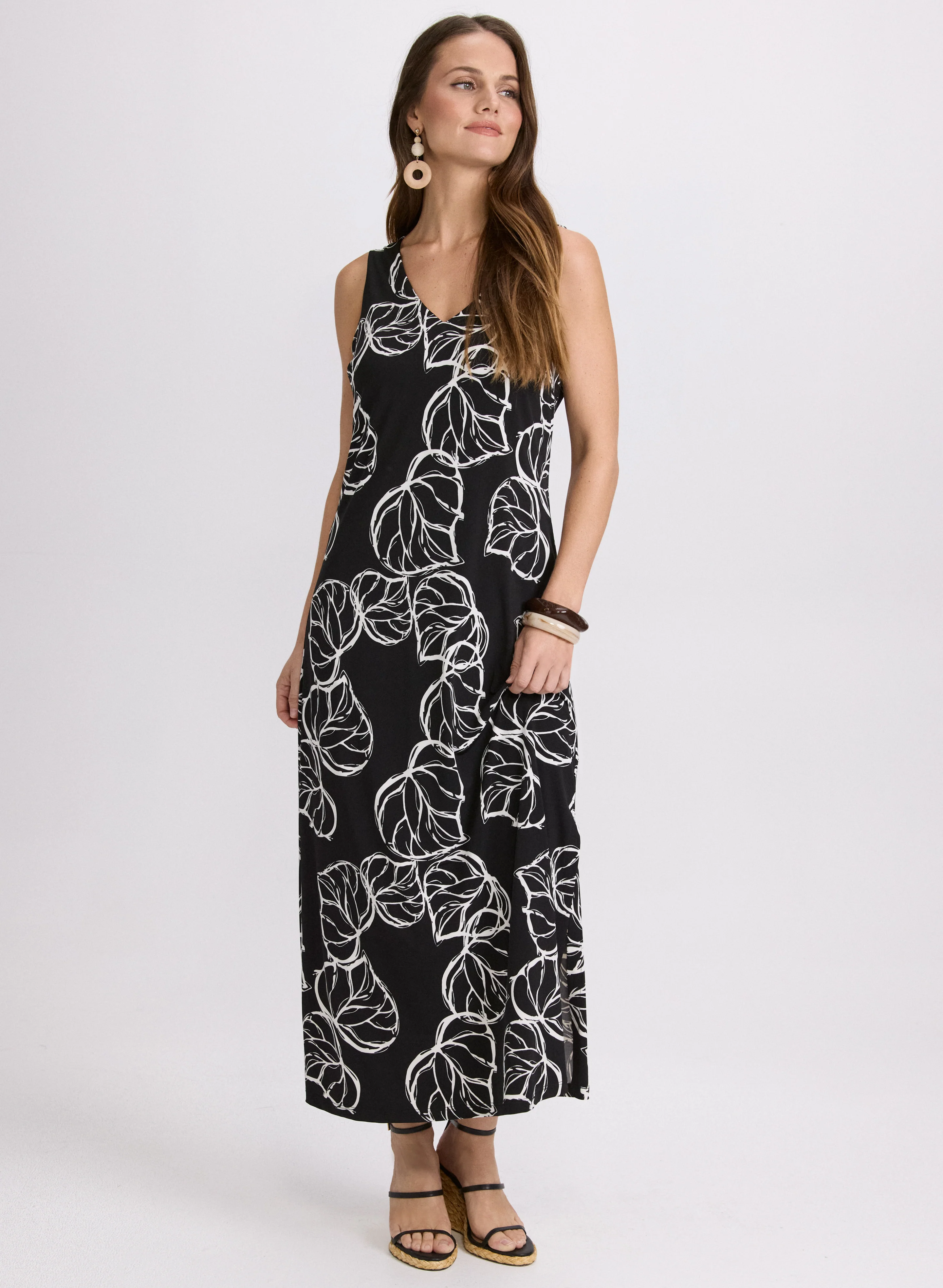 Leaf Print Maxi Dress