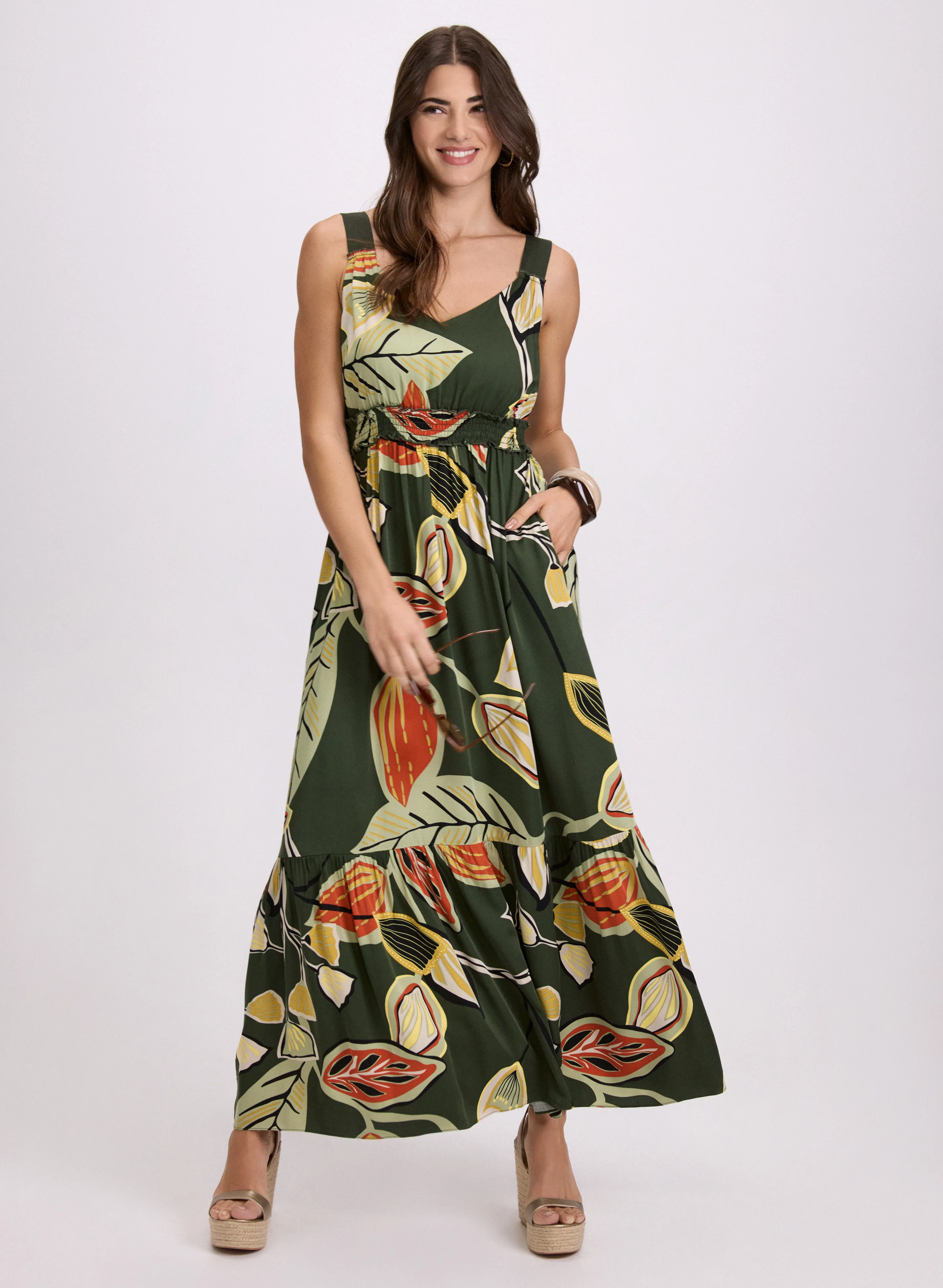 Leaf Print Maxi Dress