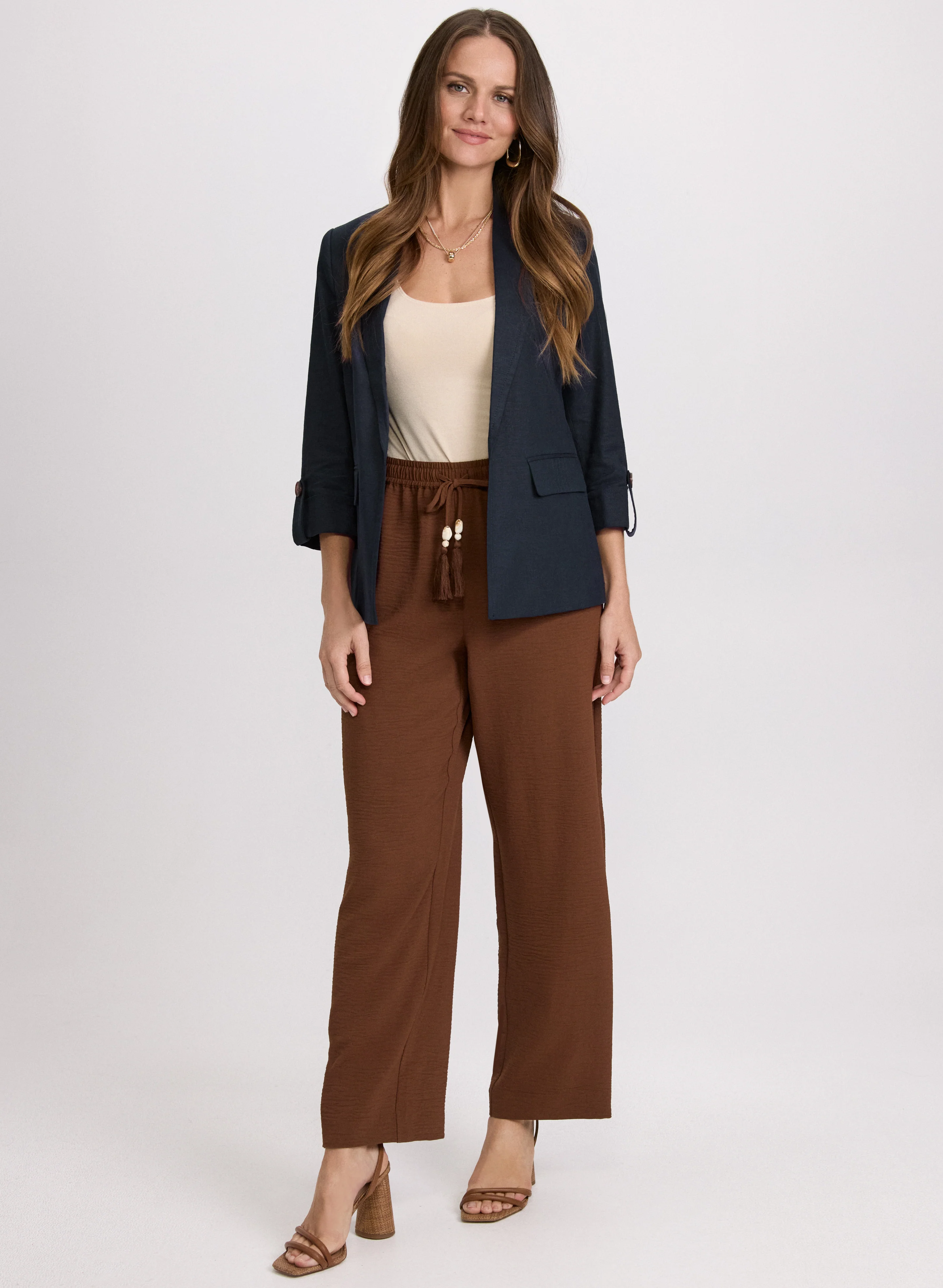 Linen-Blend Blazer & Crinkle Wide-Leg Pants