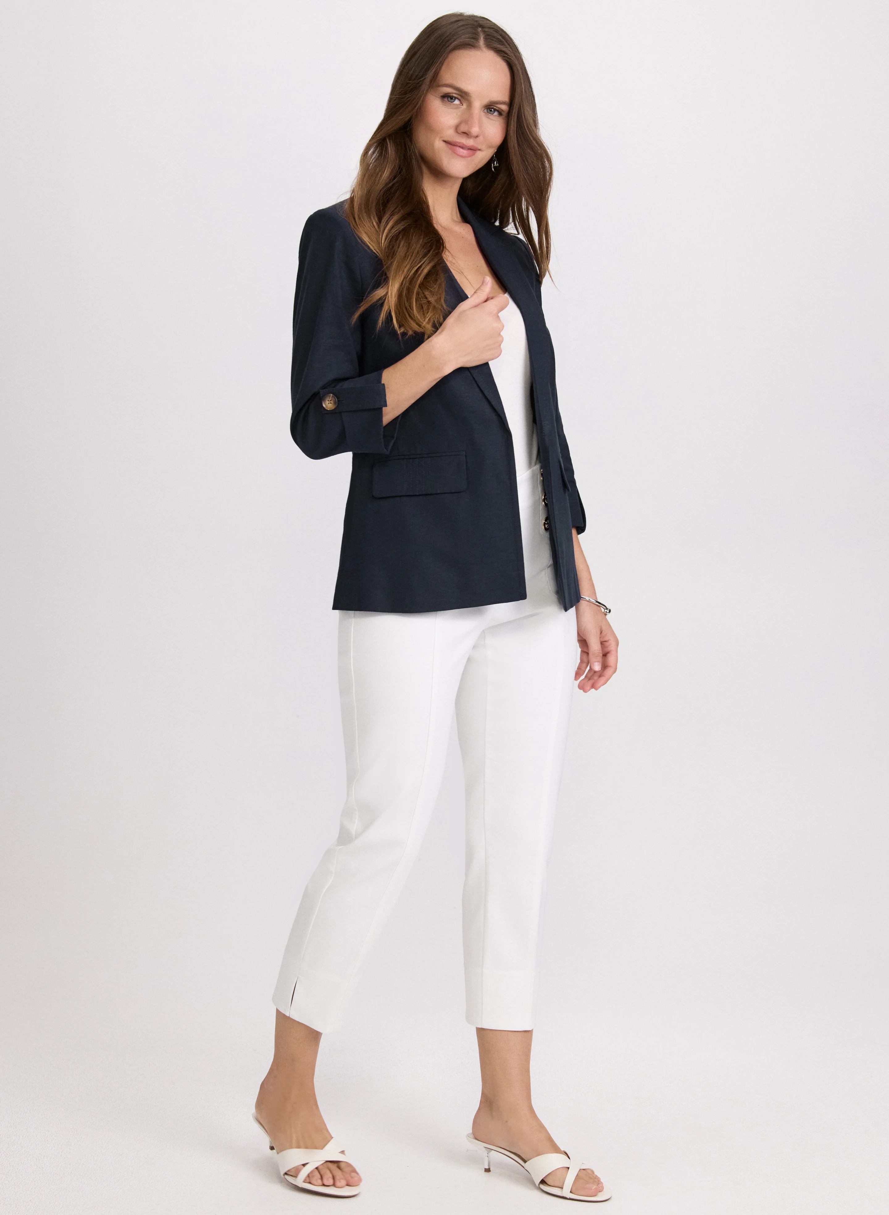 Linen-Blend Blazer & Emma Button Detail Pants
