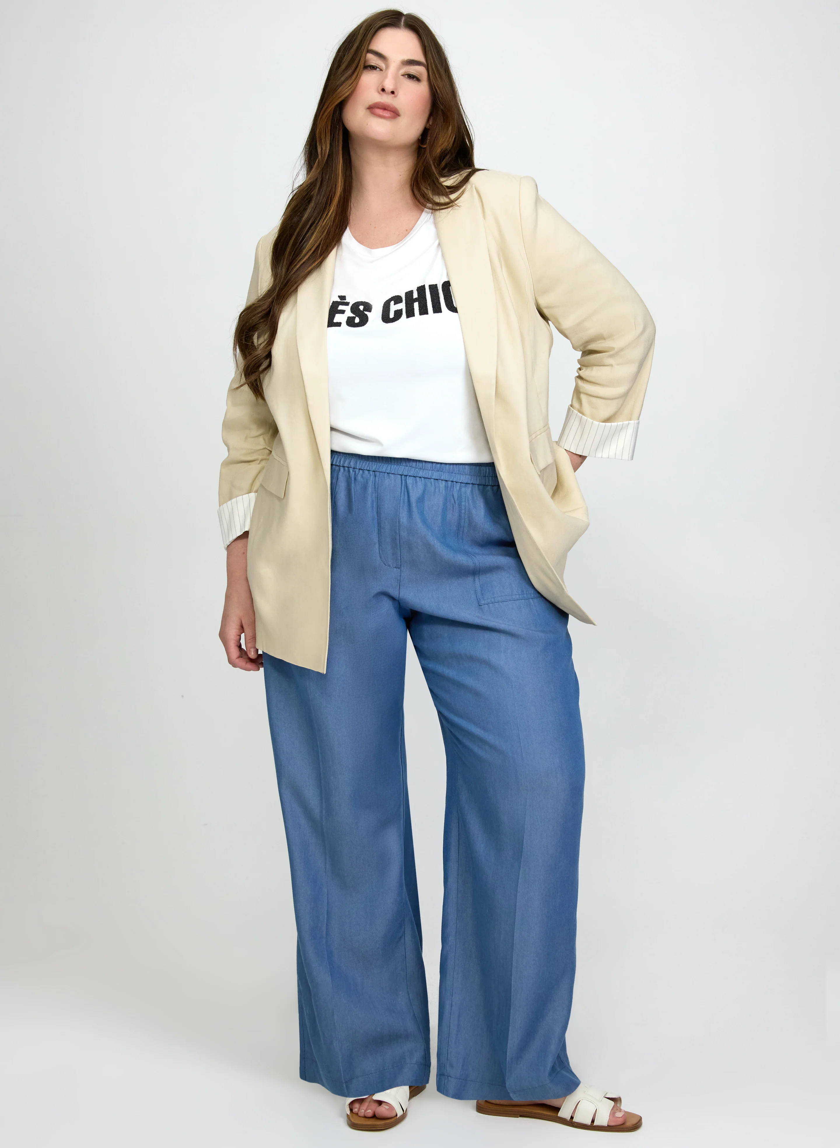 Linen-Blend Blazer & Lyocell Wide-Leg Pants