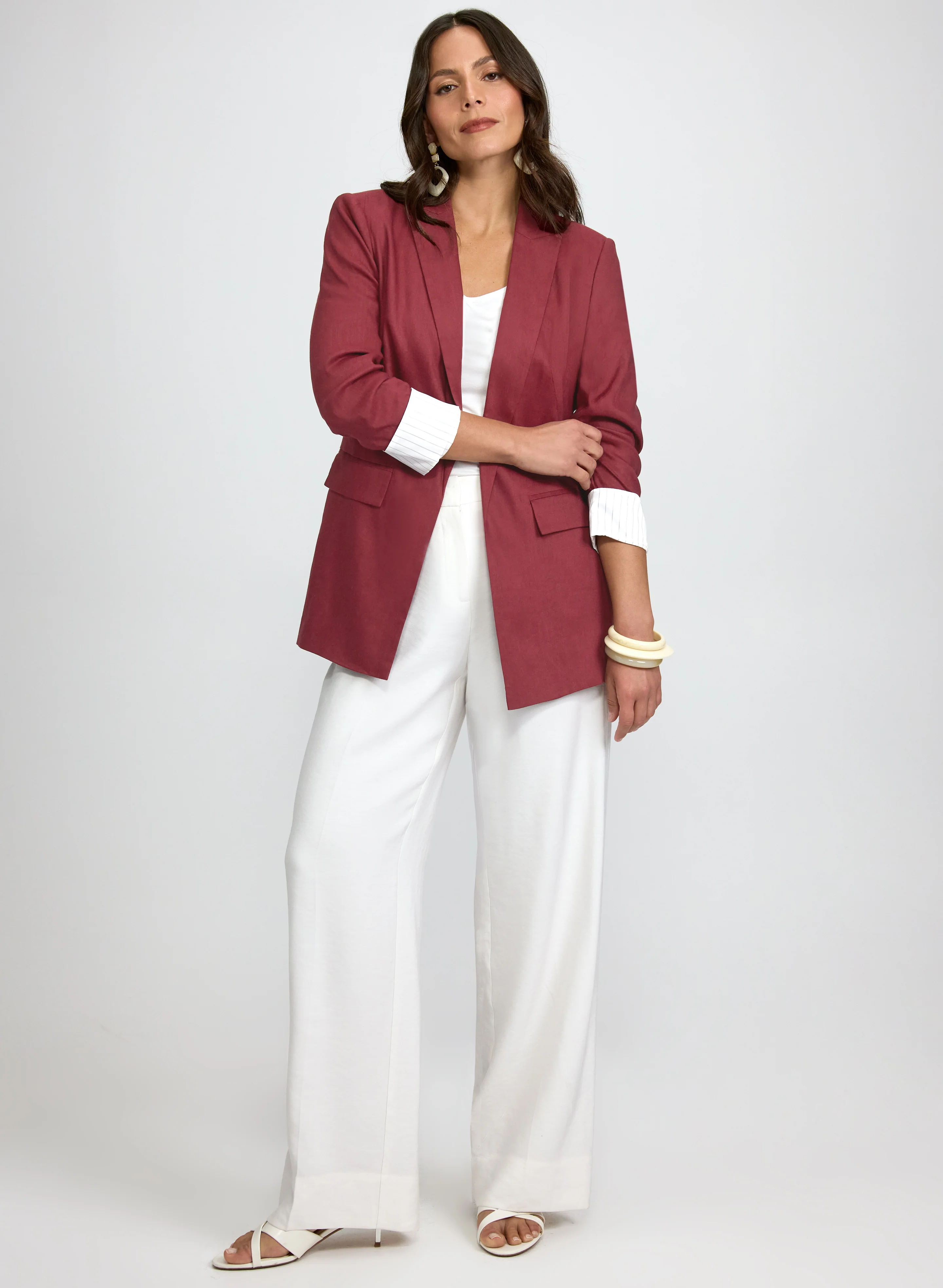 Linen-Blend Blazer & Olivia Belted Wide-Leg Pants